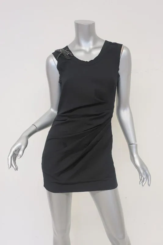 Vera Wang Crystal Dragonfly Tunic Black Pleated Stretch Cotton & Jersey Size 0