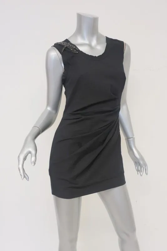 Vera Wang Crystal Dragonfly Tunic Black Pleated Stretch Cotton & Jersey Size 0