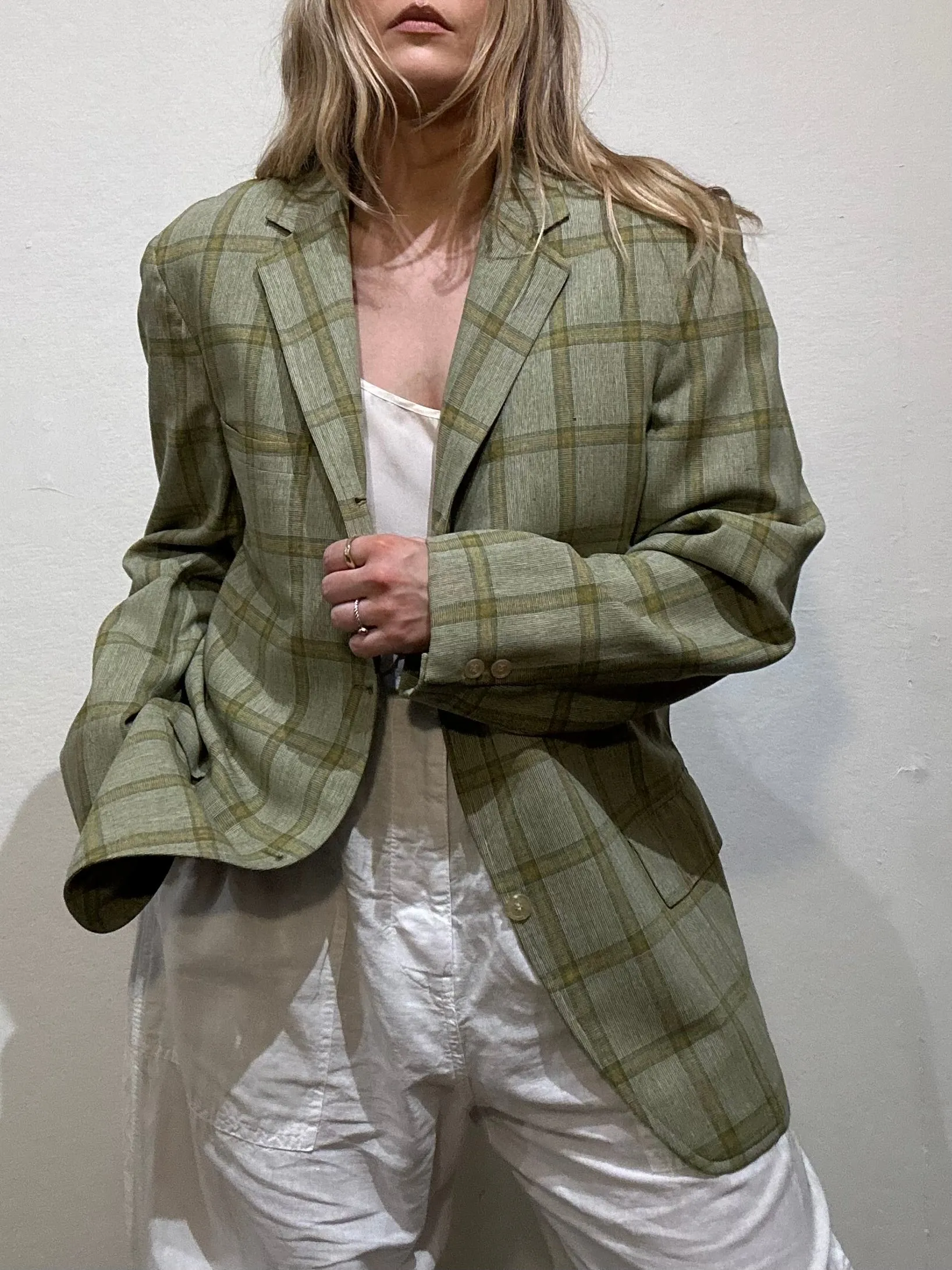 Vintage 70s Green Plaid Blazer