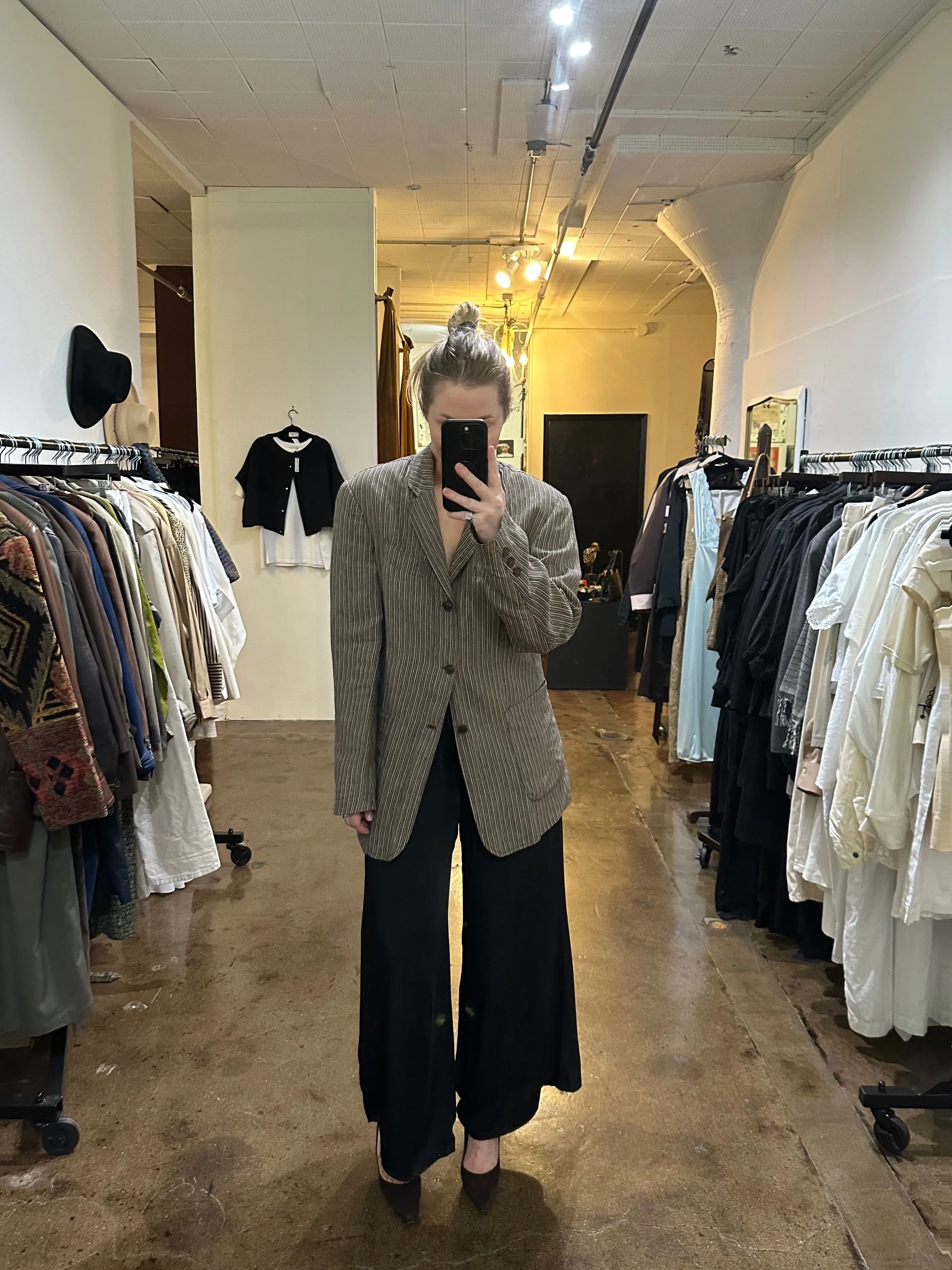 Vintage Brown Linen Pinstripe Blazer
