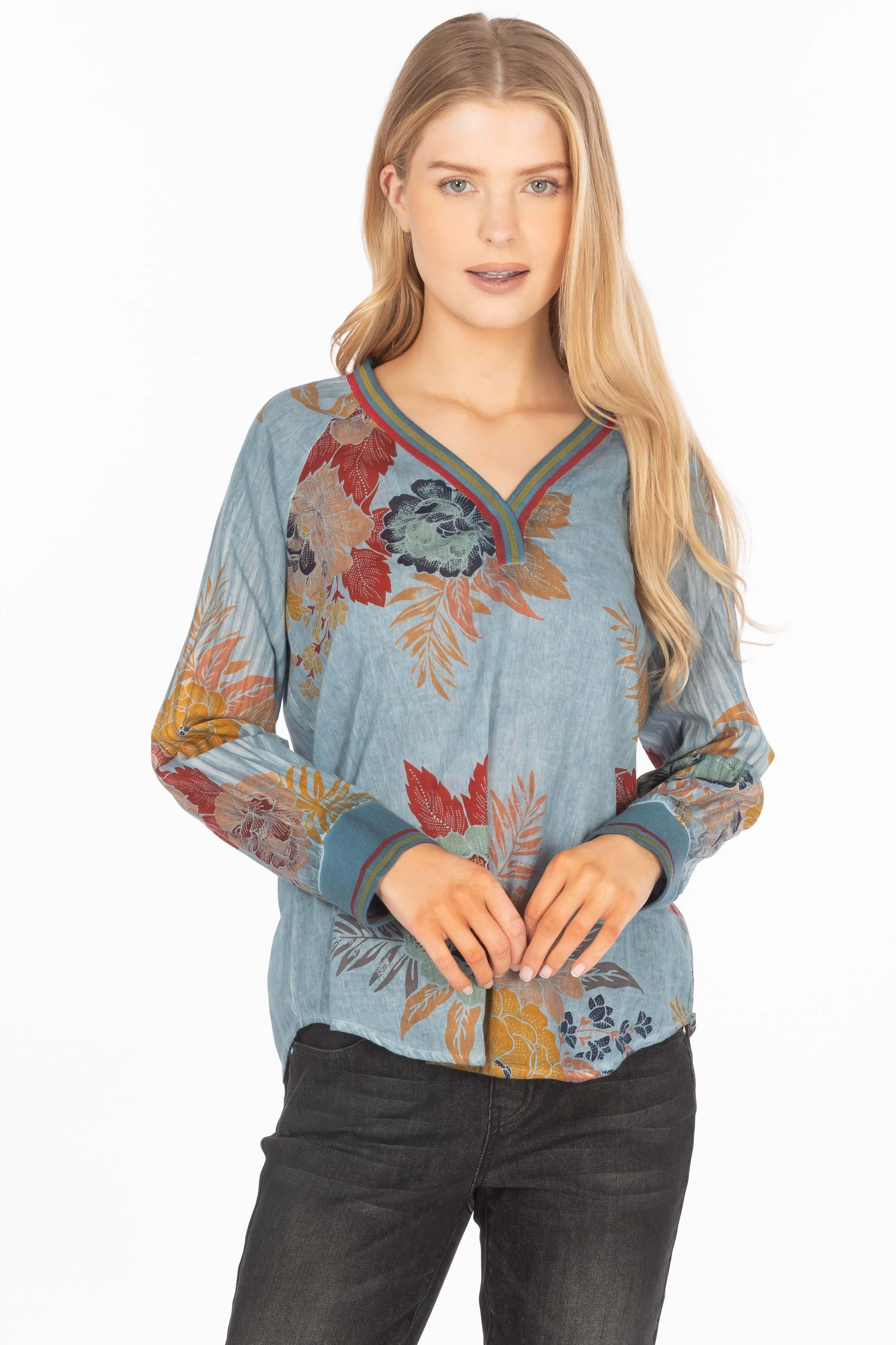 Vintage Floral Printed V-neck Tunic