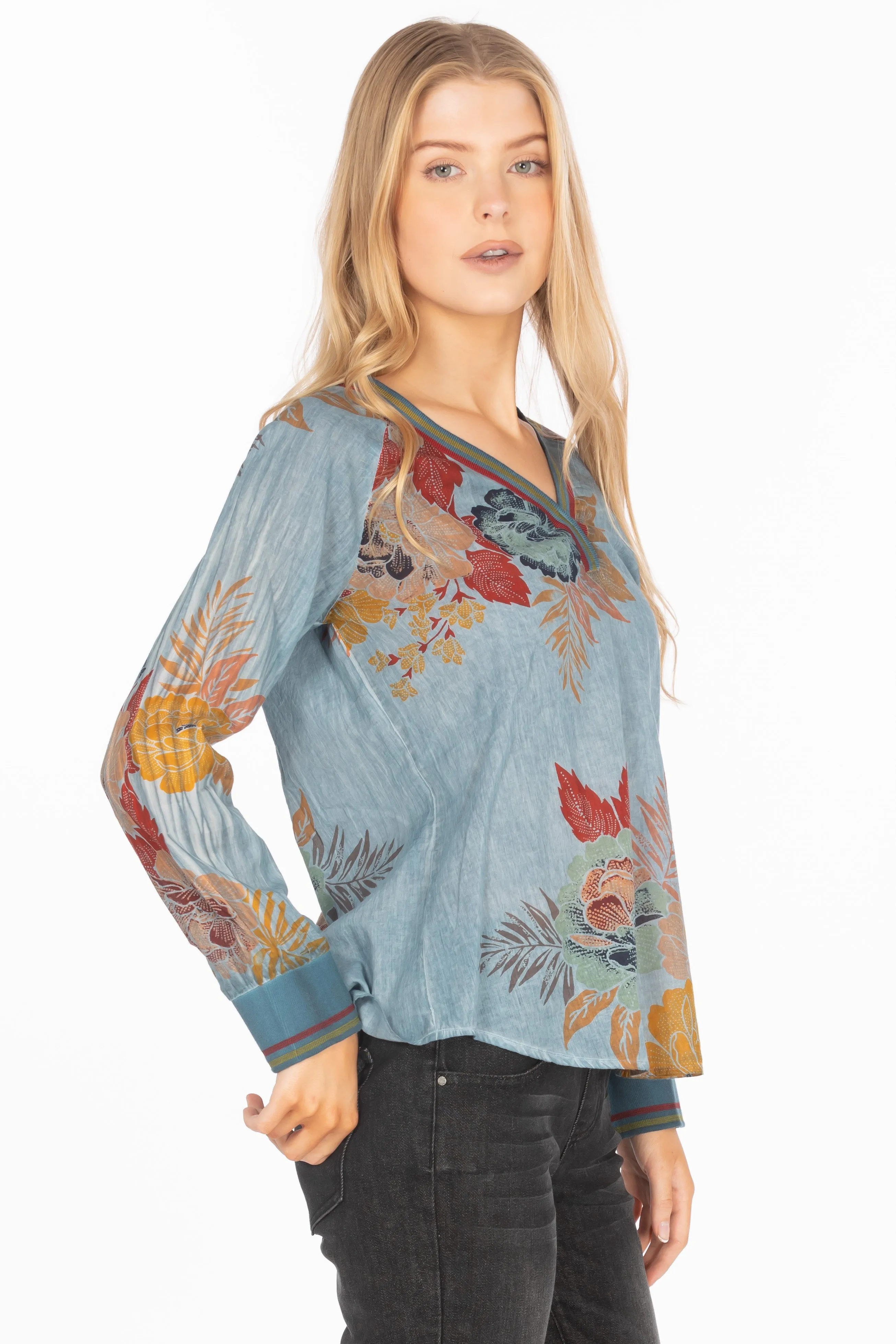 Vintage Floral Printed V-neck Tunic