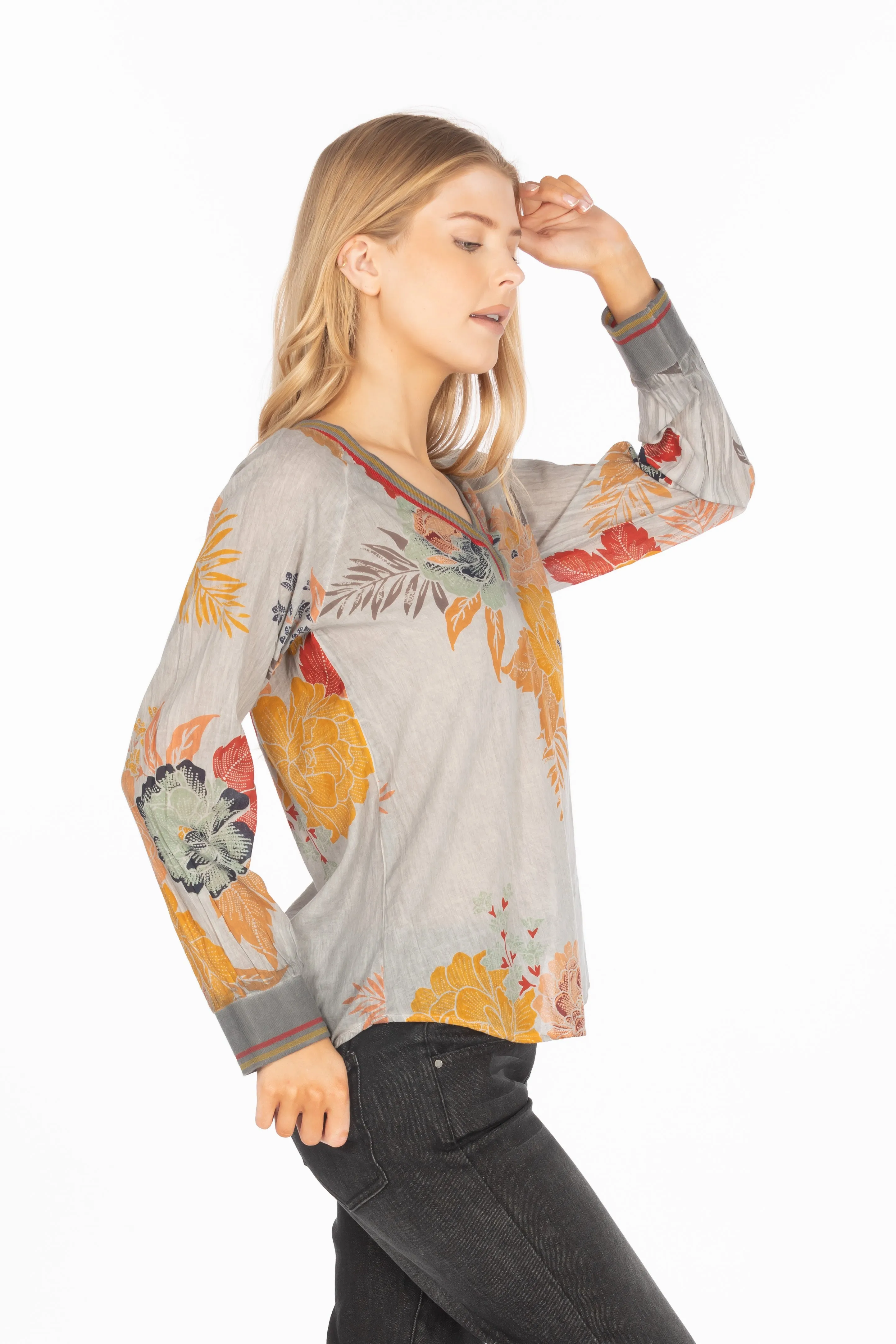 Vintage Floral Printed V-neck Tunic