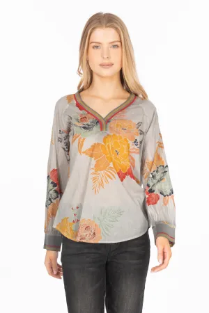 Vintage Floral Printed V-neck Tunic