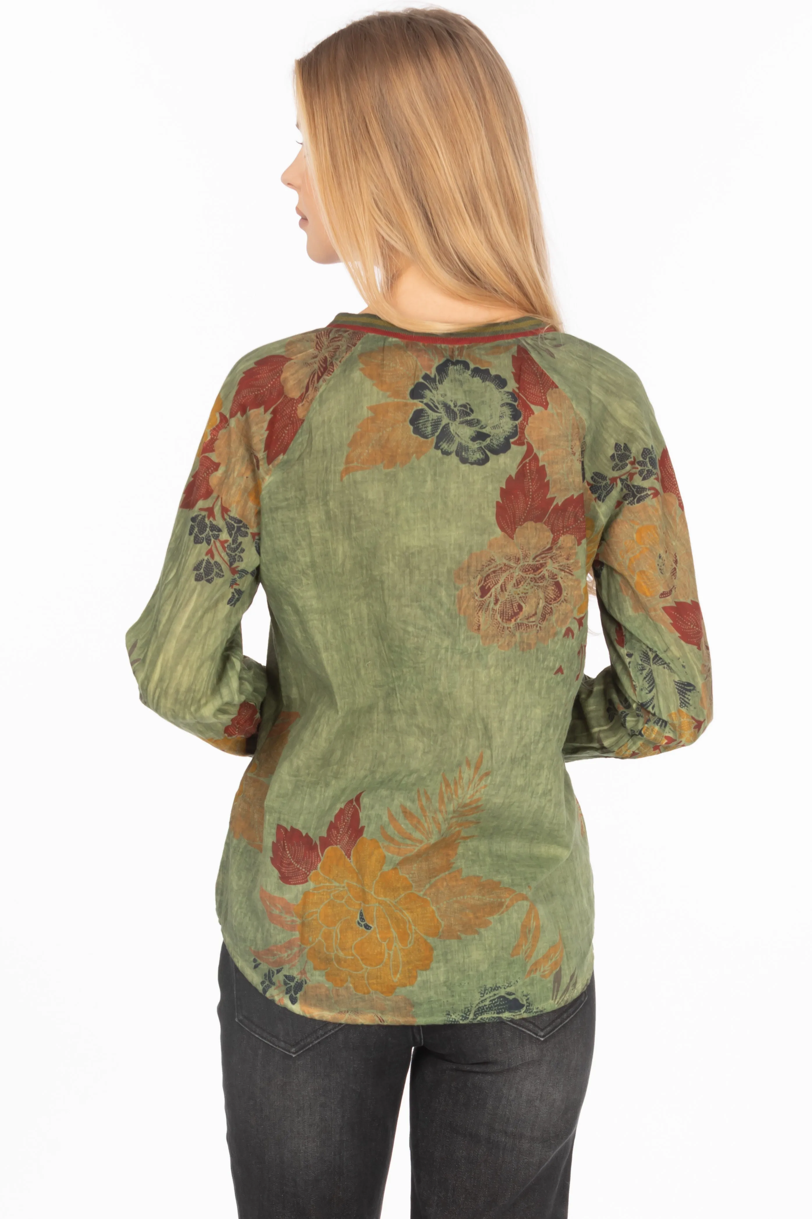 Vintage Floral Printed V-neck Tunic