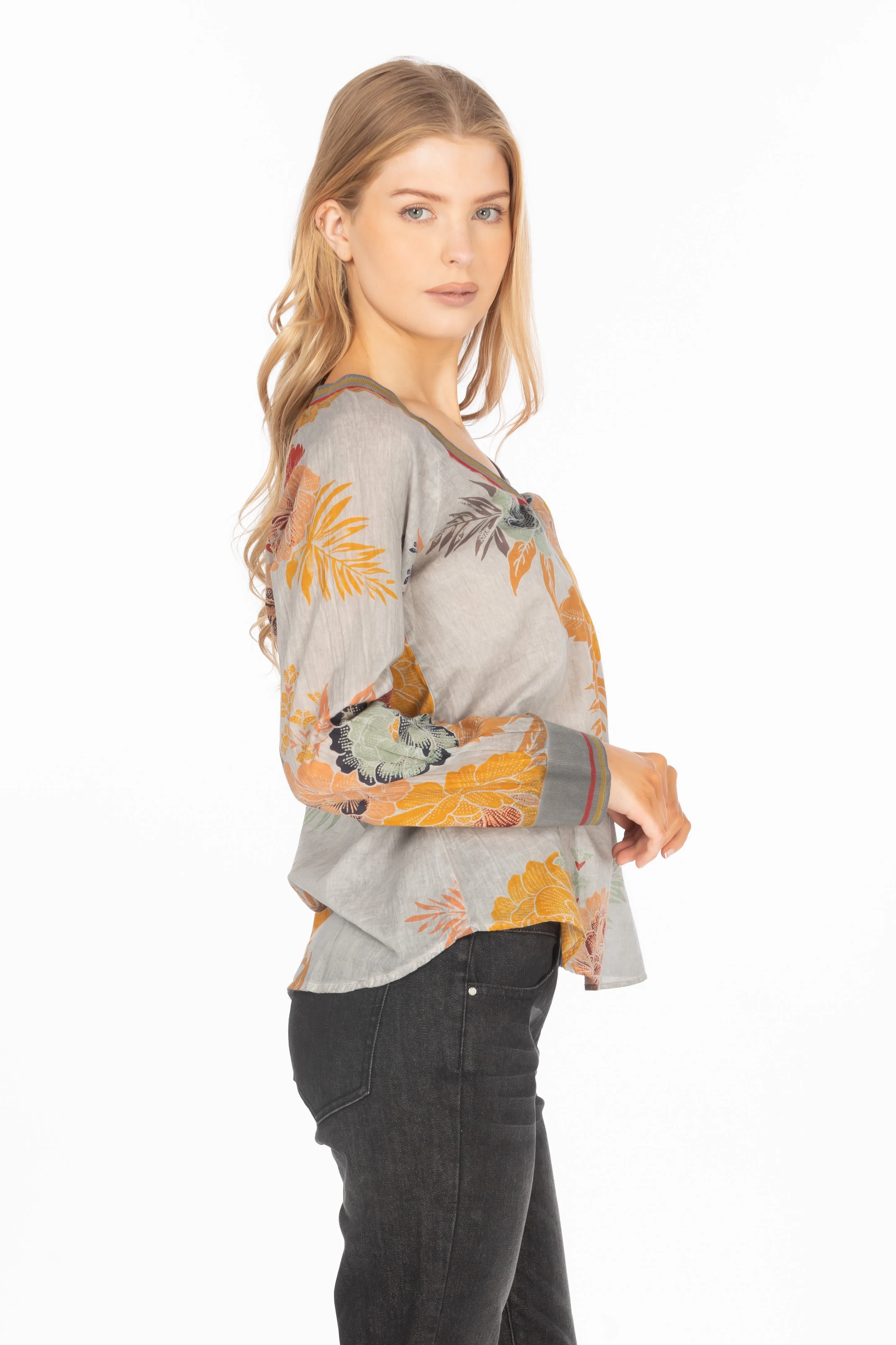 Vintage Floral Printed V-neck Tunic