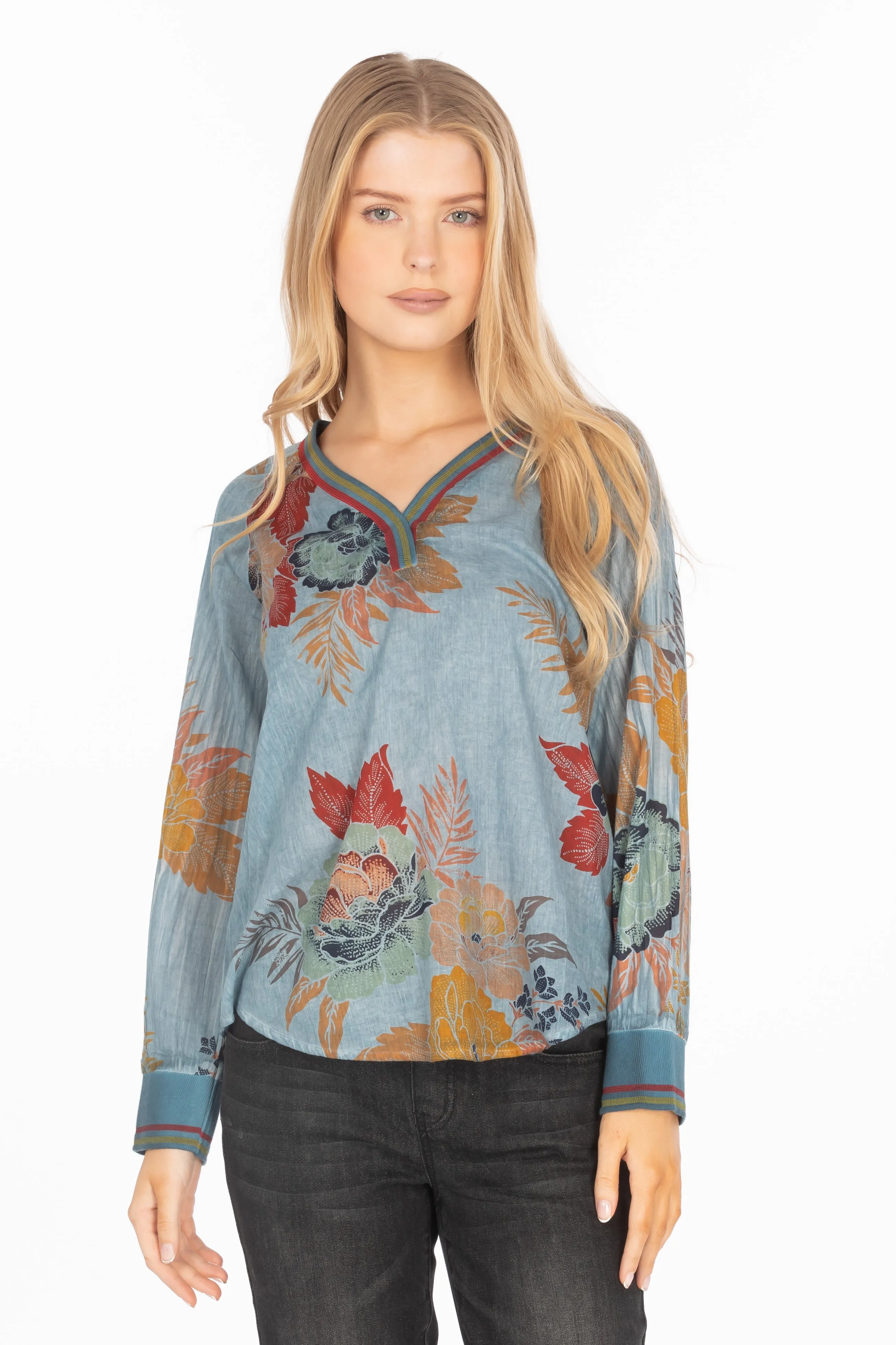 Vintage Floral Printed V-neck Tunic