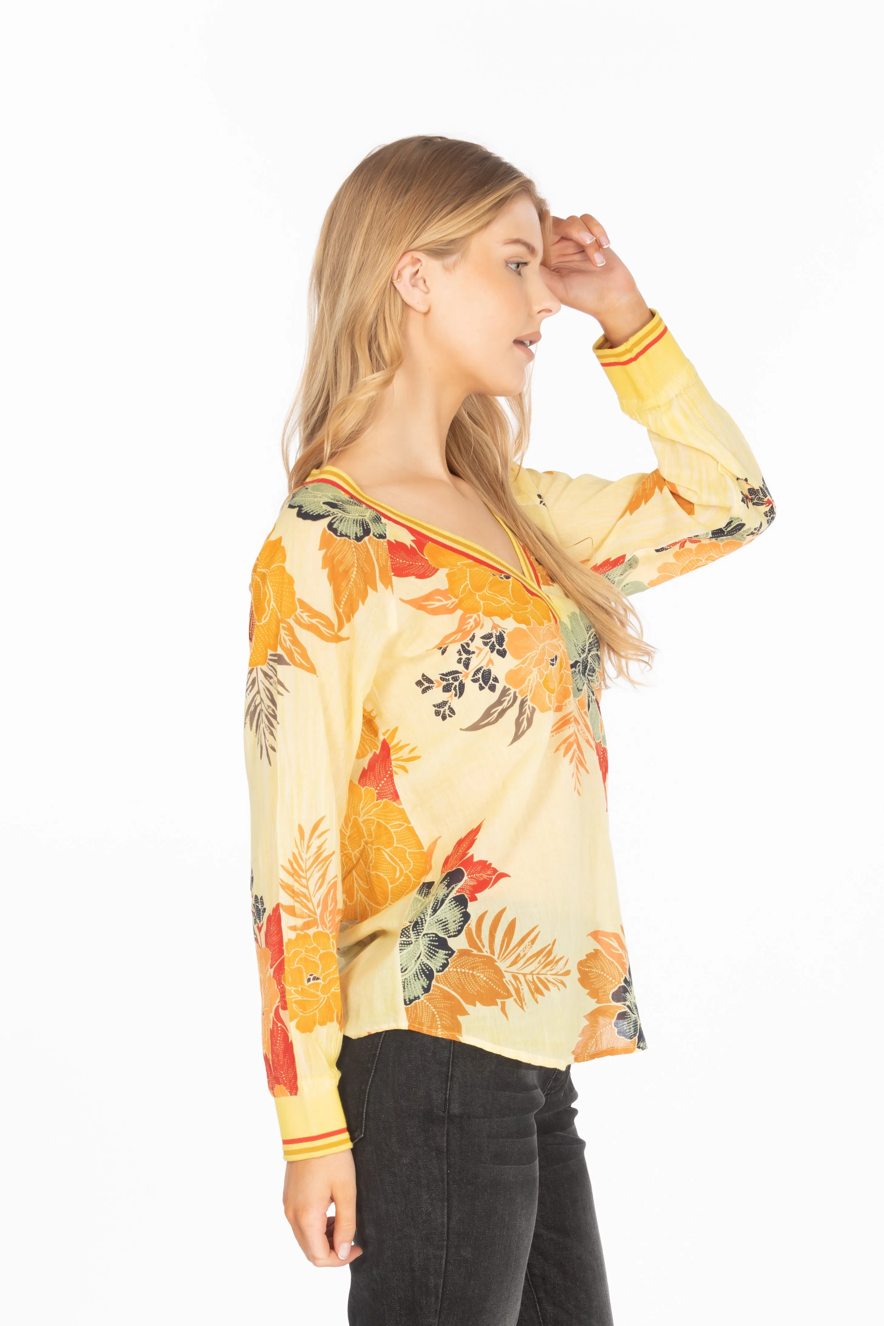Vintage Floral Printed V-neck Tunic