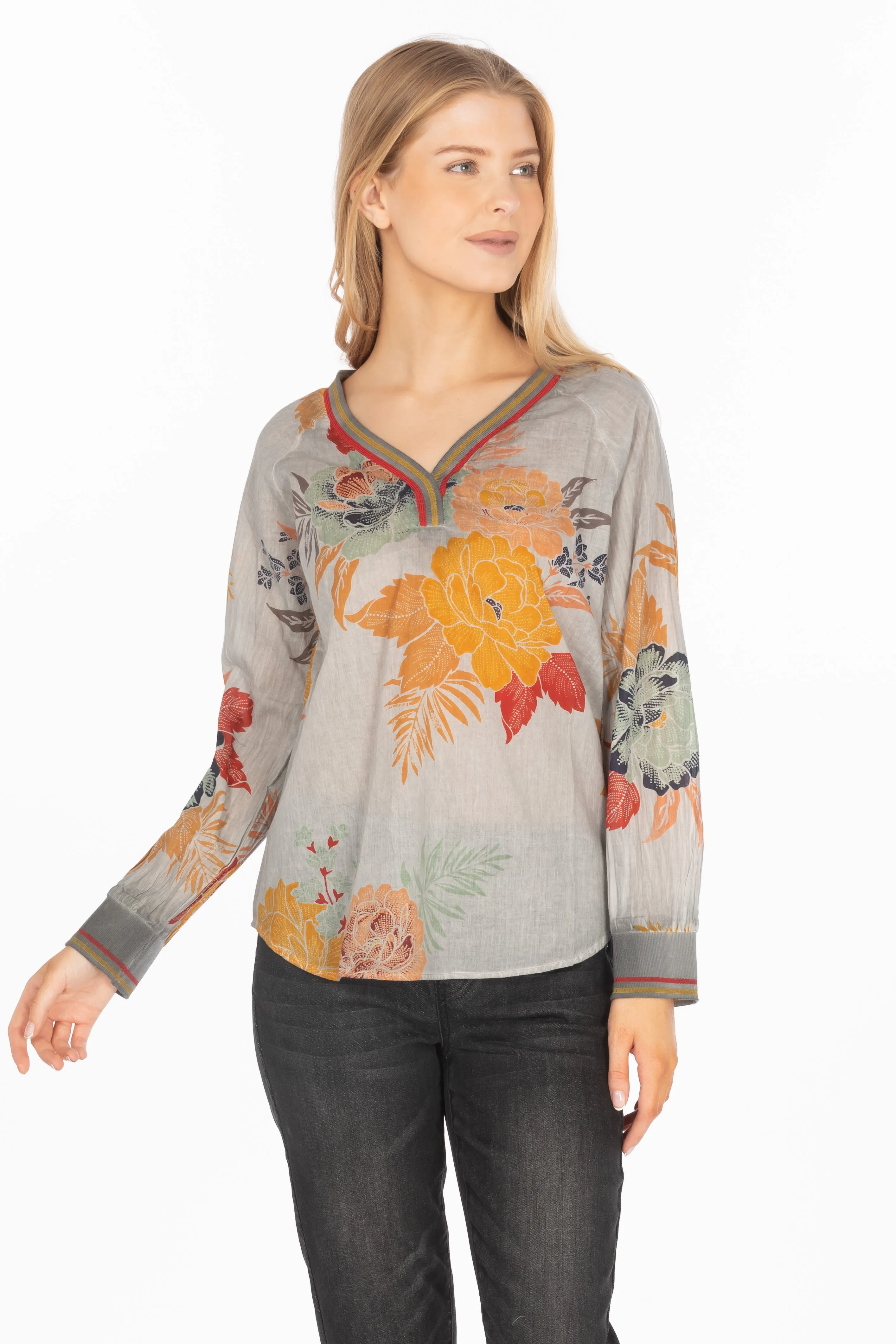 Vintage Floral Printed V-neck Tunic