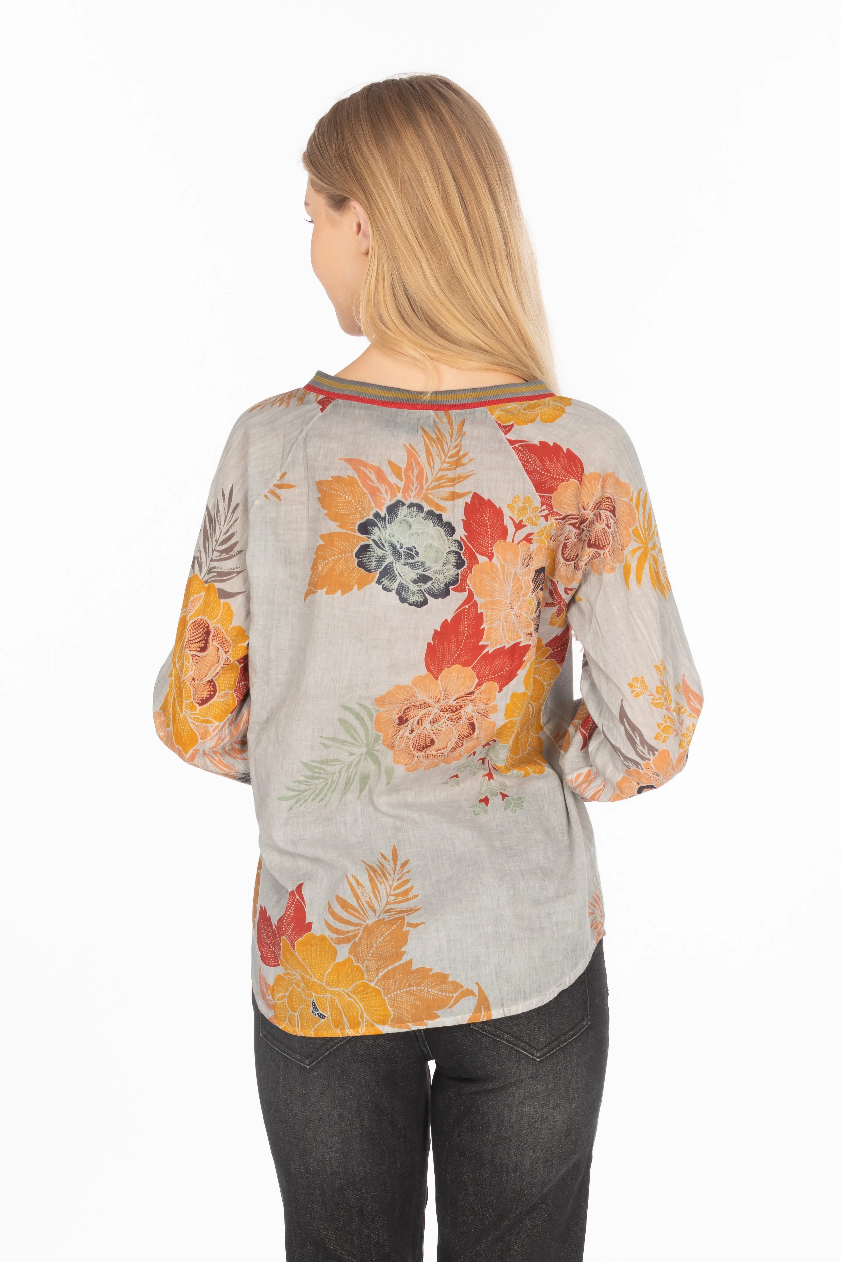 Vintage Floral Printed V-neck Tunic