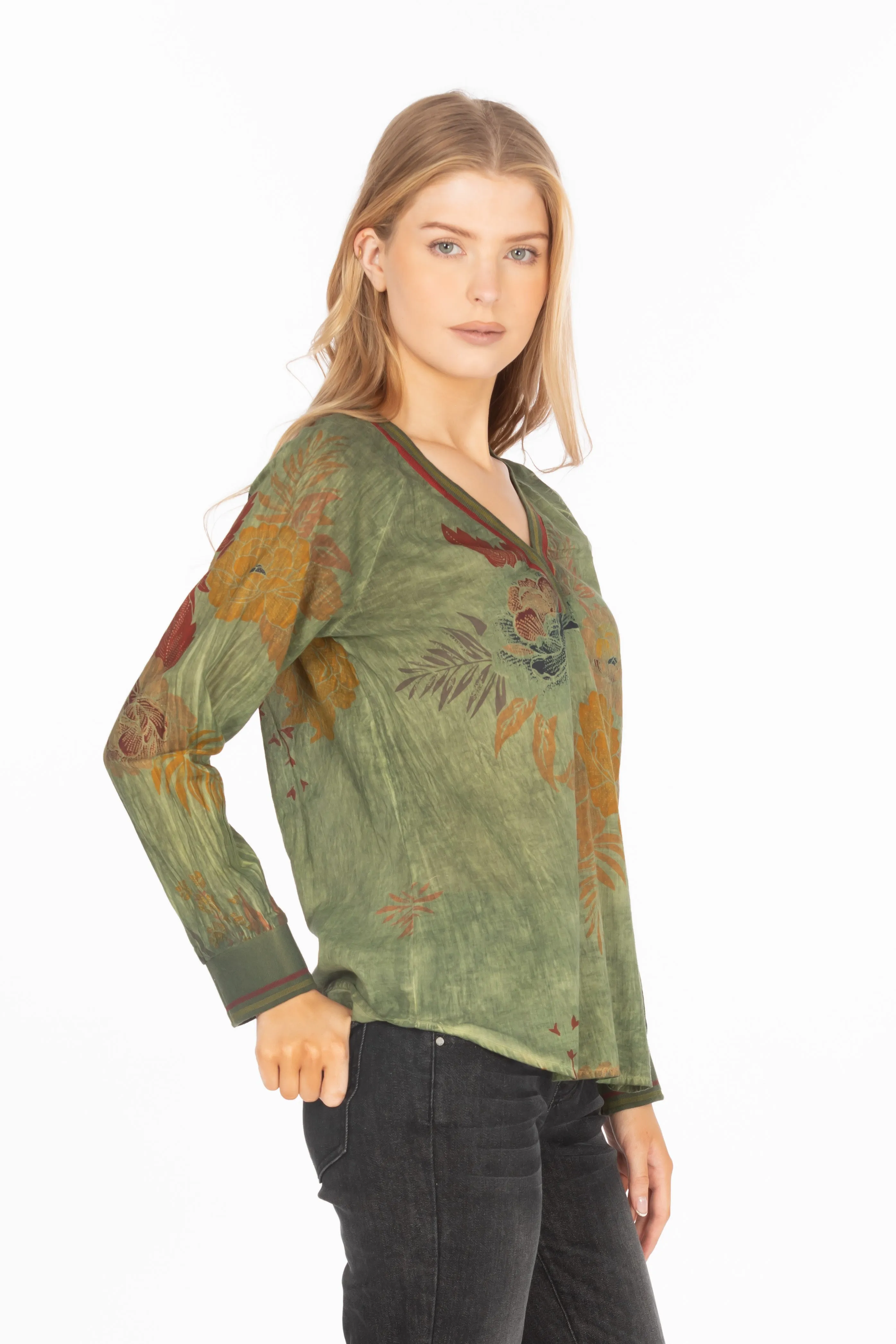 Vintage Floral Printed V-neck Tunic