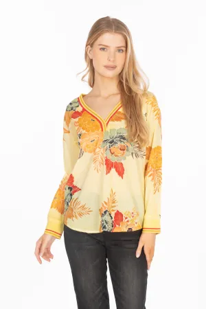Vintage Floral Printed V-neck Tunic