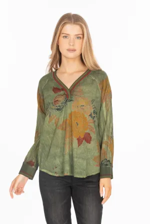 Vintage Floral Printed V-neck Tunic