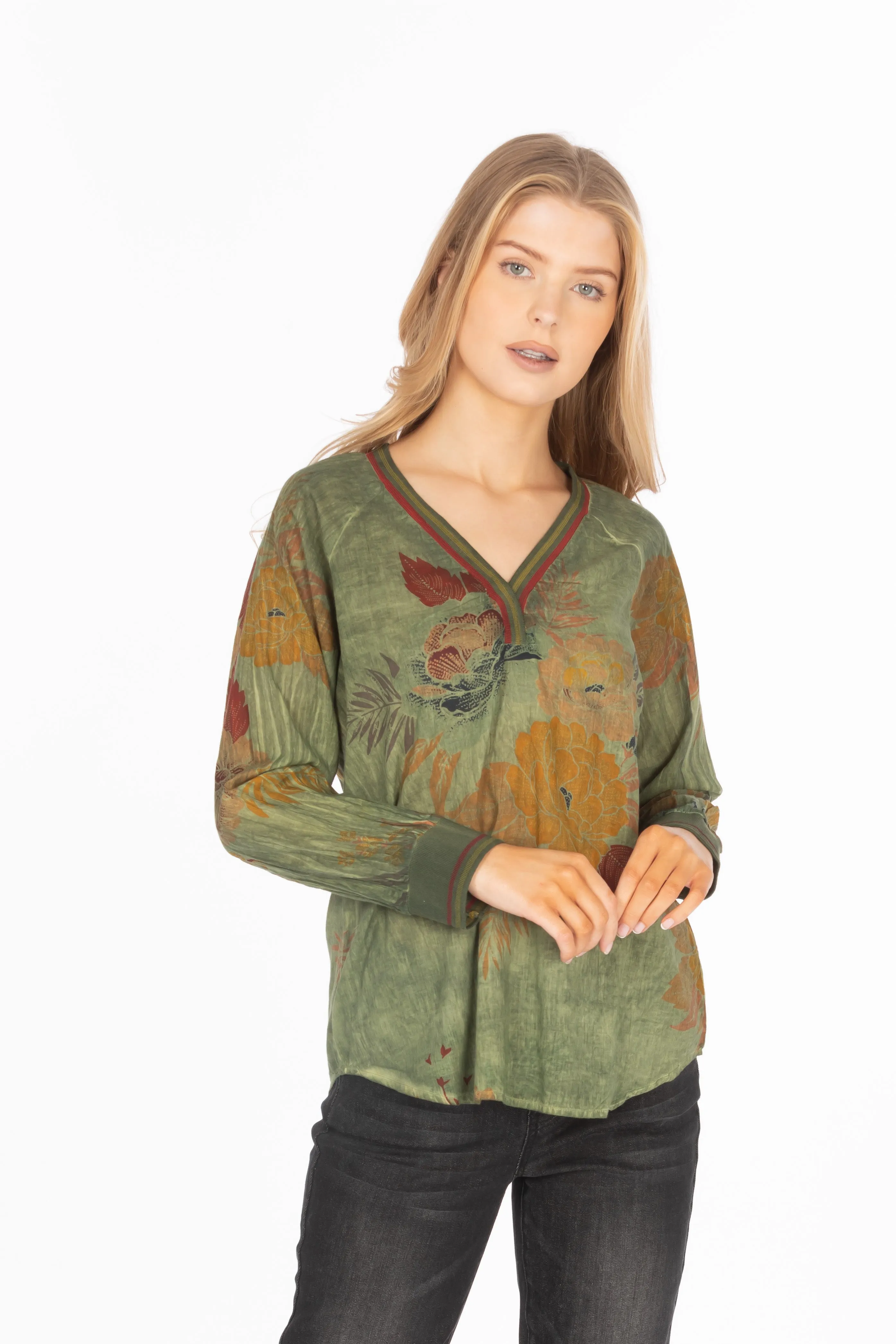 Vintage Floral Printed V-neck Tunic