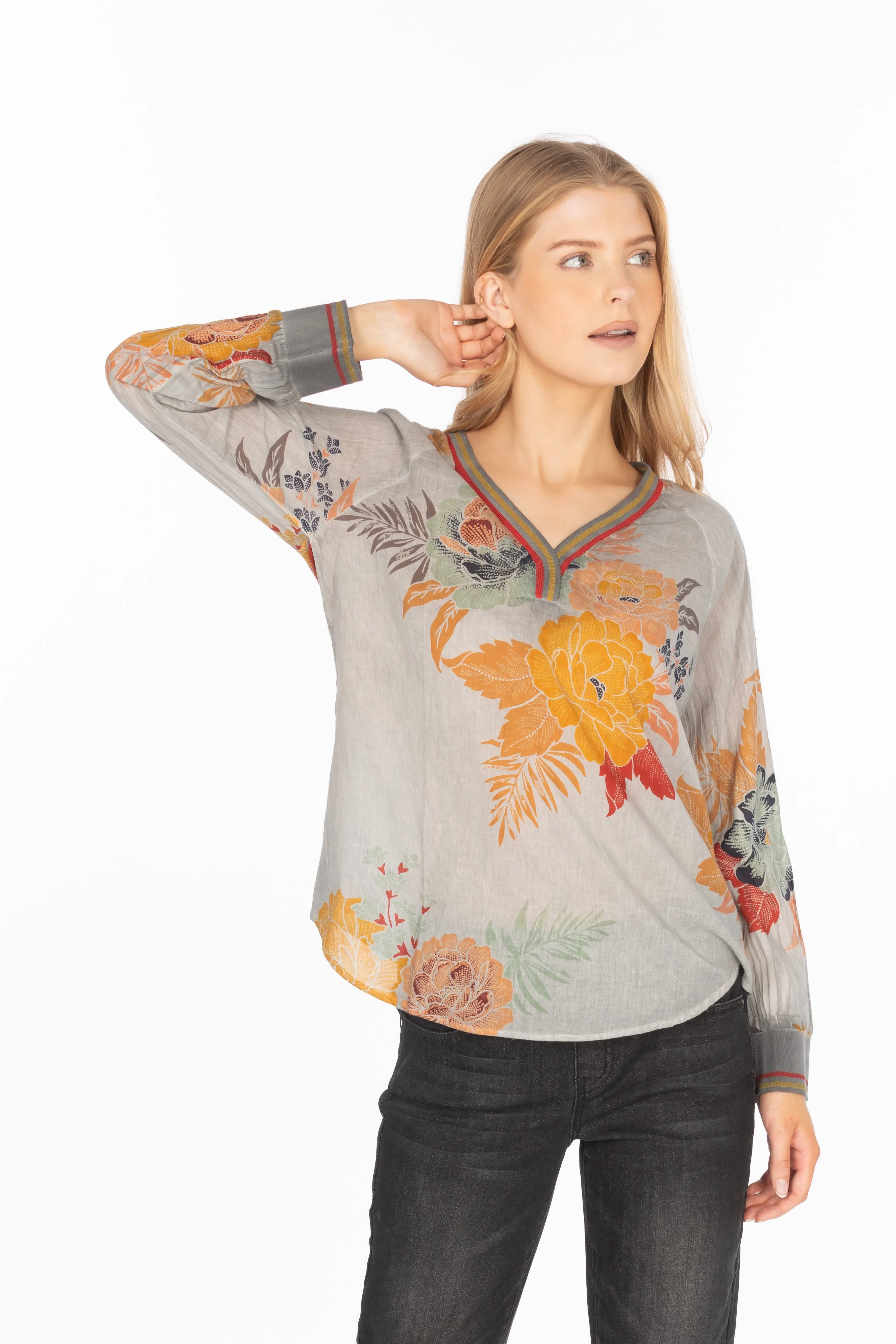 Vintage Floral Printed V-neck Tunic
