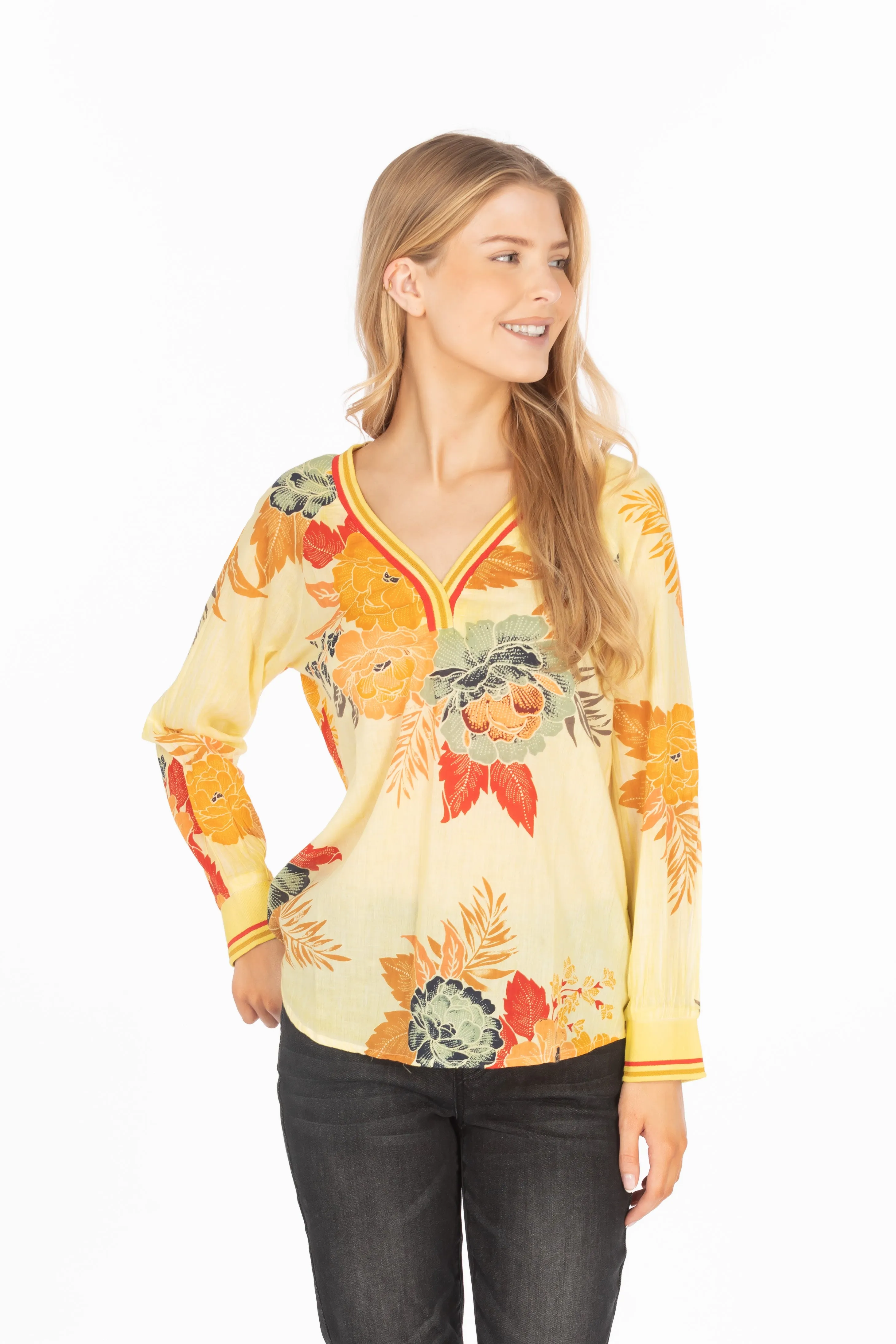 Vintage Floral Printed V-neck Tunic