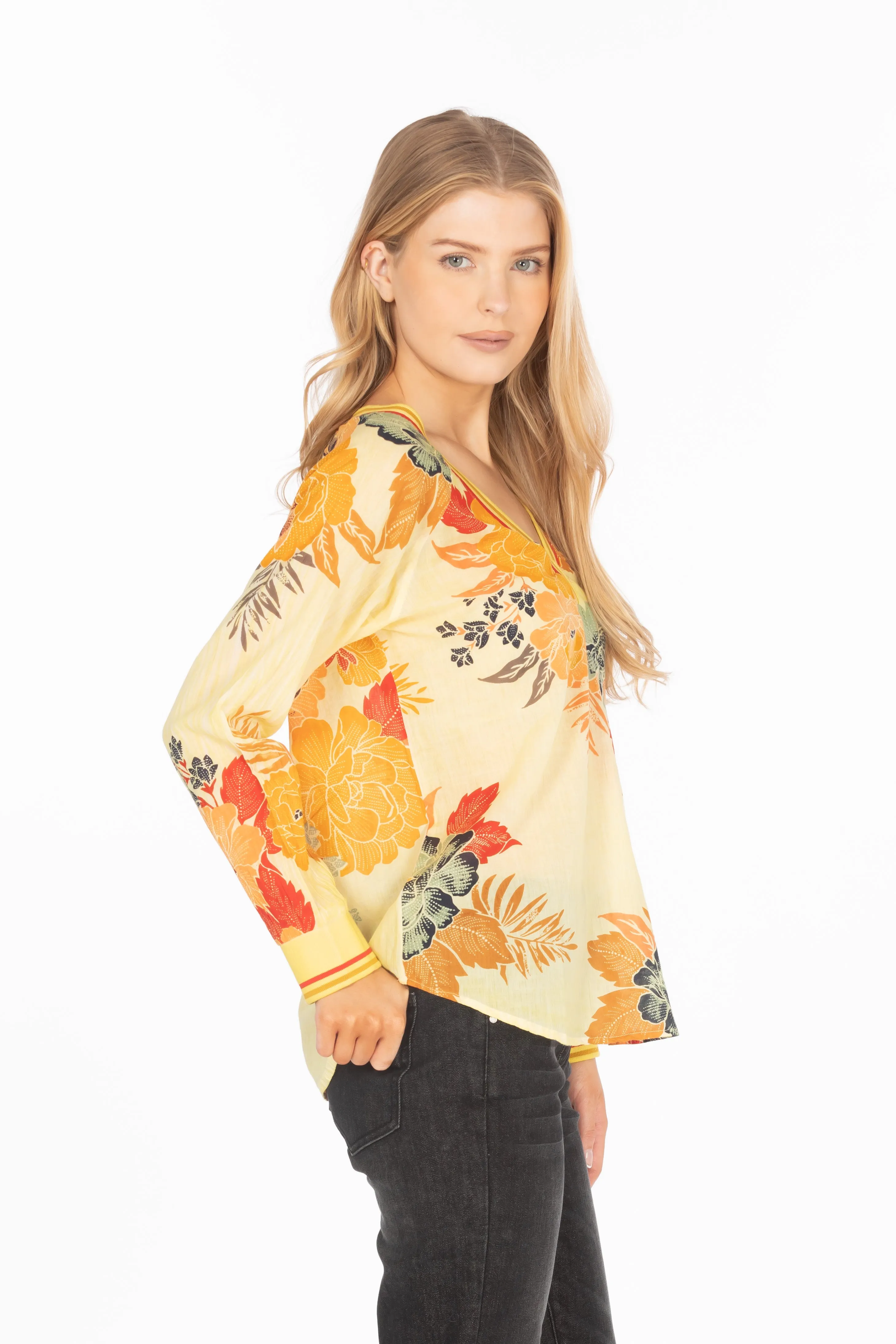 Vintage Floral Printed V-neck Tunic