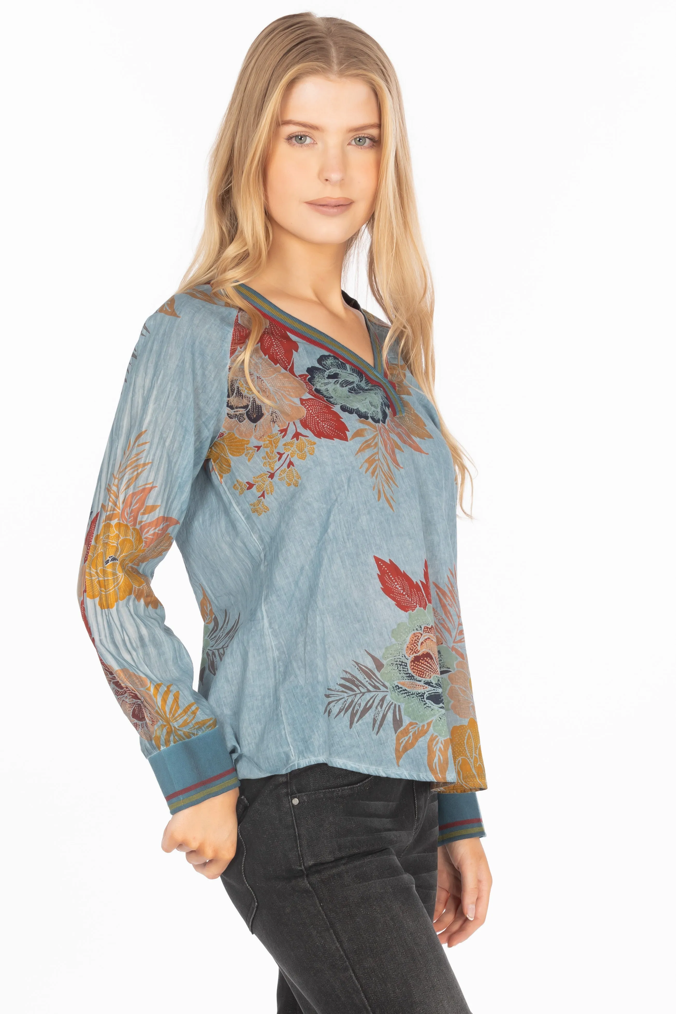 Vintage Floral Printed V-neck Tunic