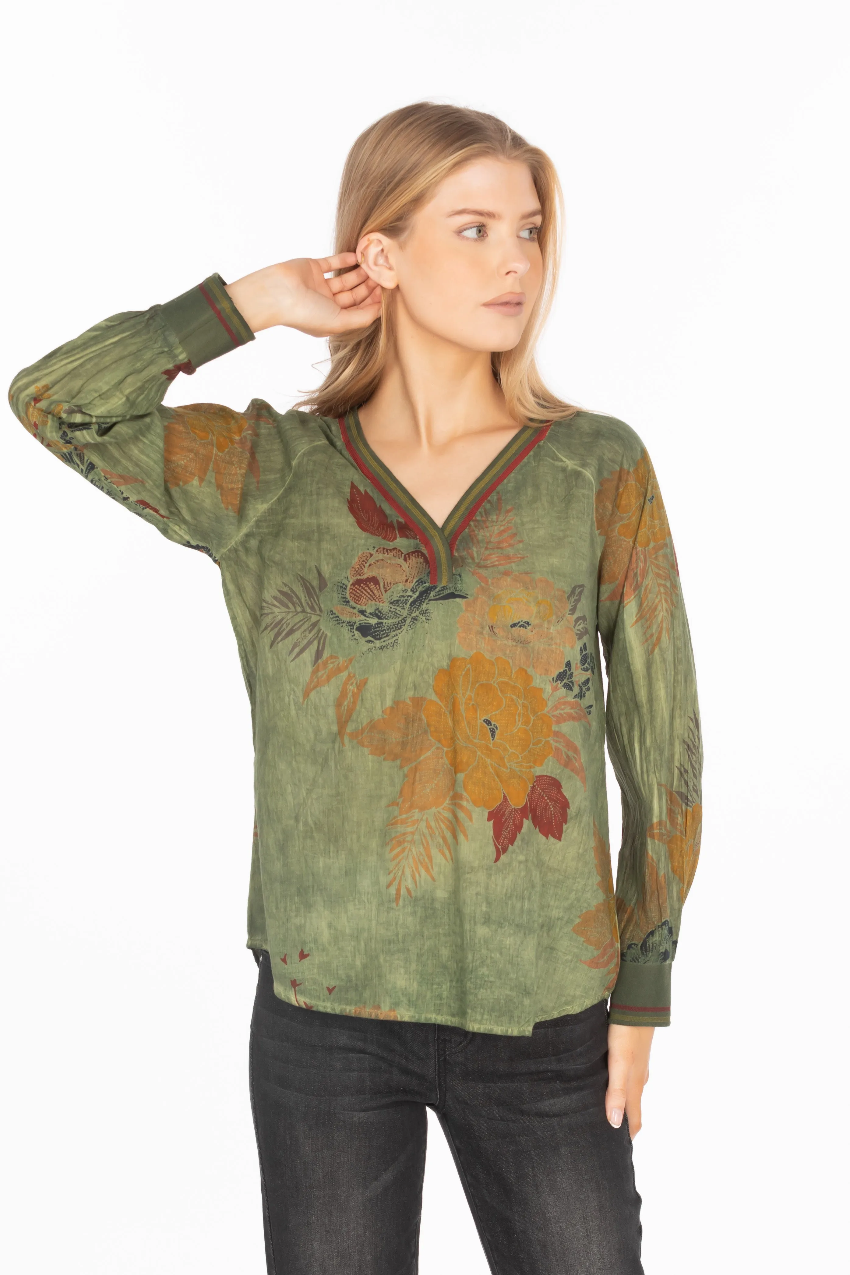 Vintage Floral Printed V-neck Tunic