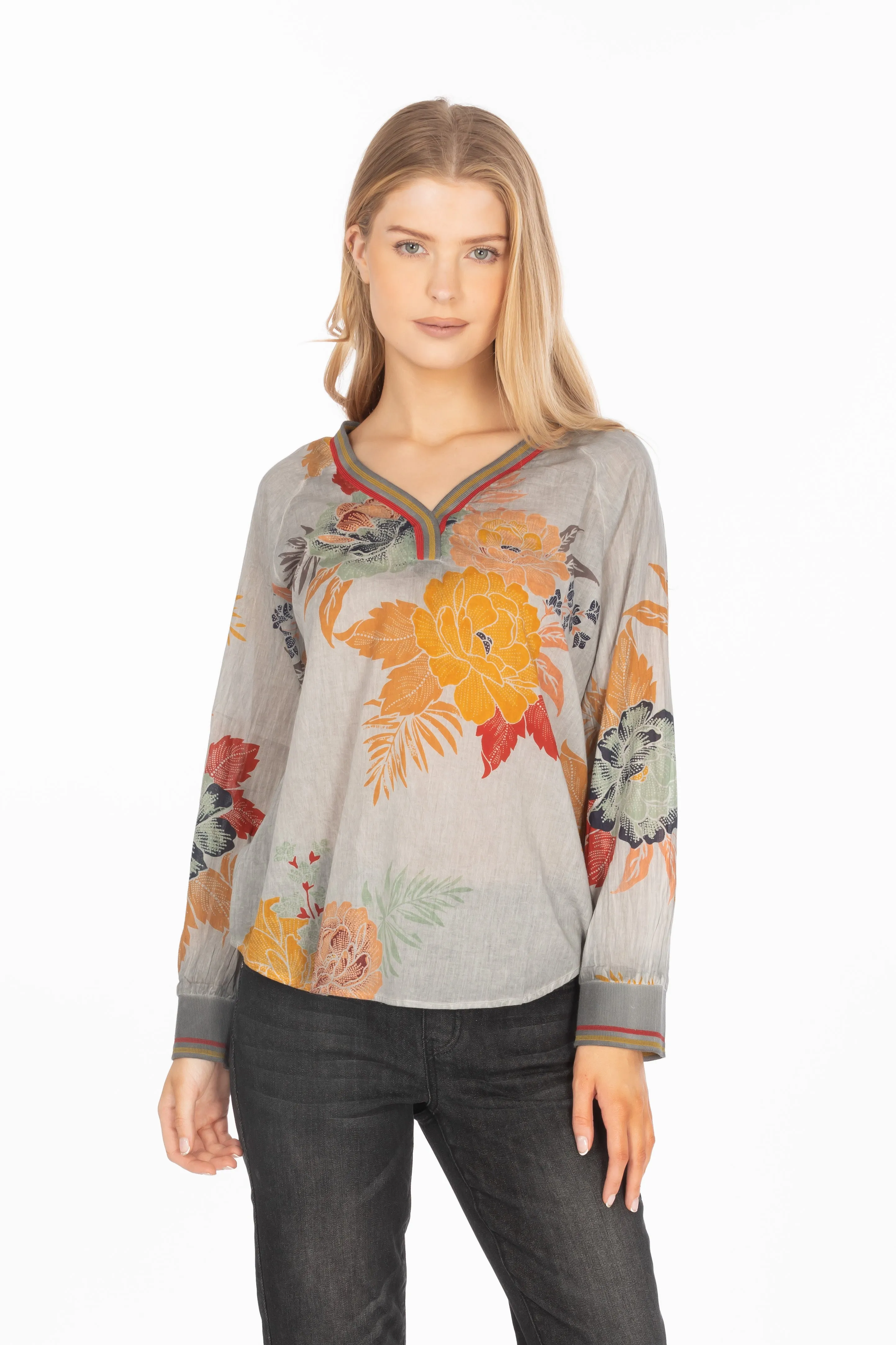 Vintage Floral Printed V-neck Tunic