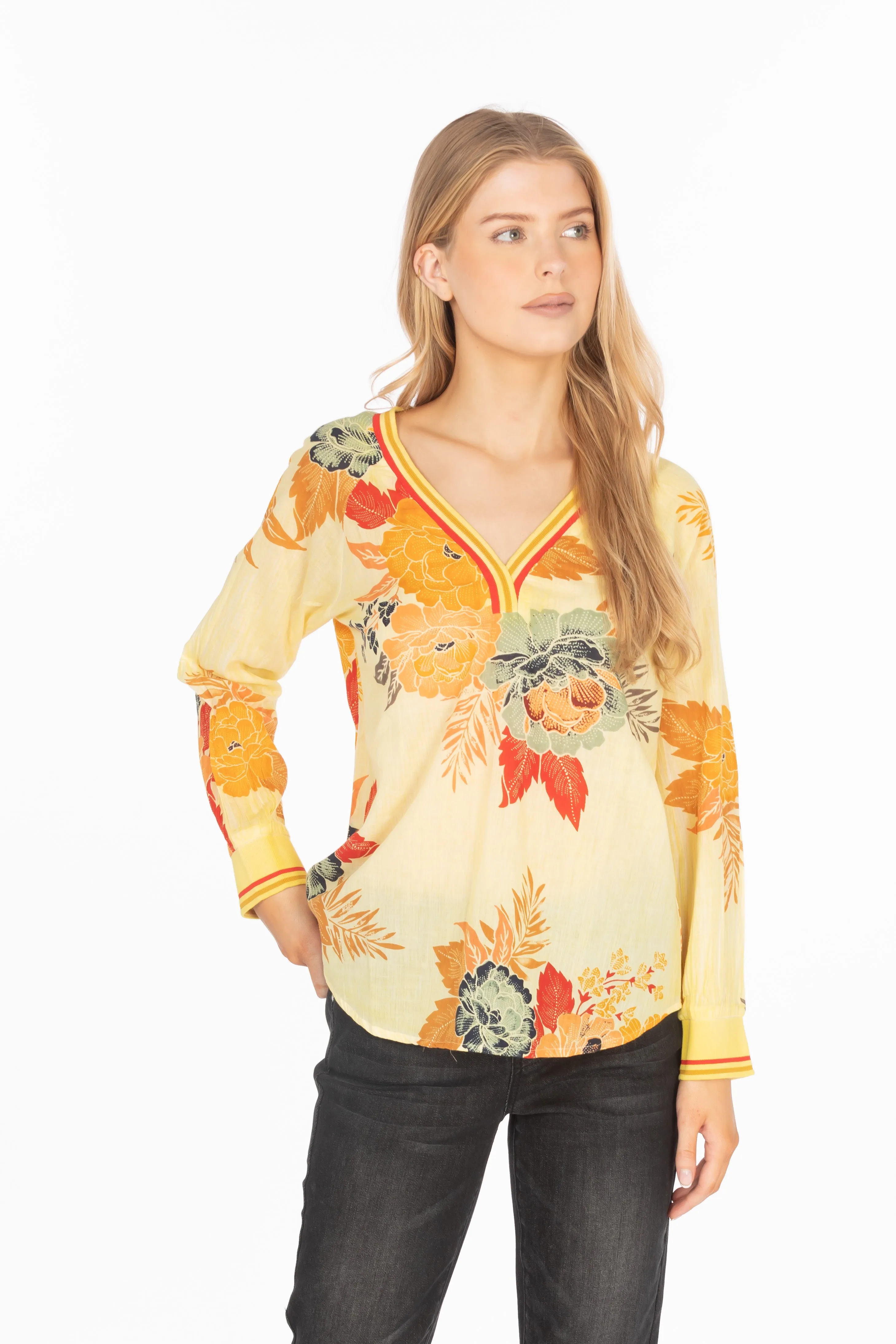 Vintage Floral Printed V-neck Tunic