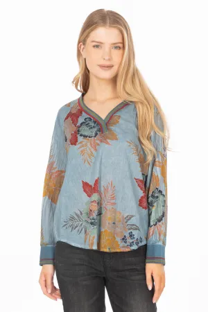 Vintage Floral Printed V-neck Tunic