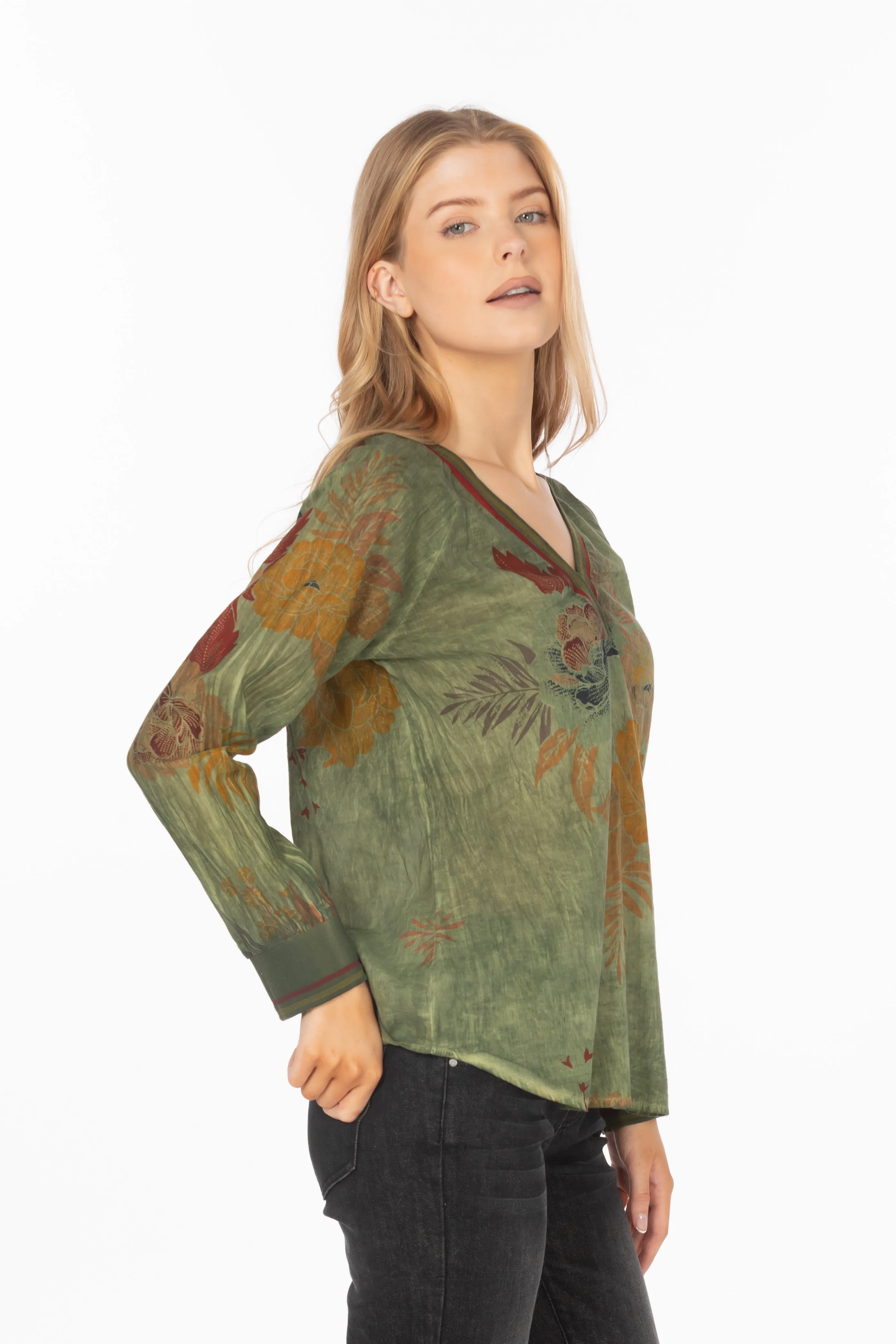 Vintage Floral Printed V-neck Tunic