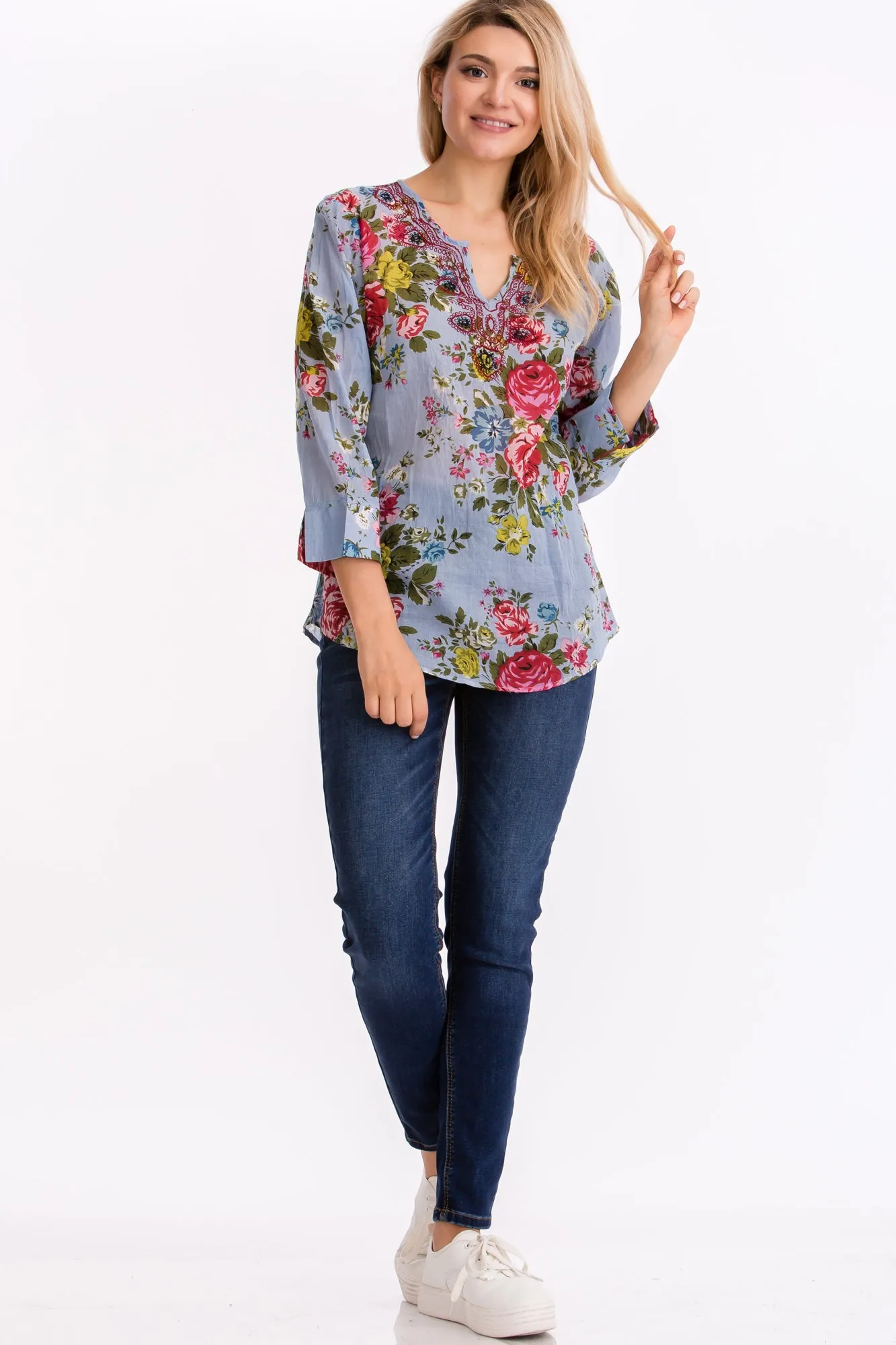 Vintage Floral Tunic with Embroidery