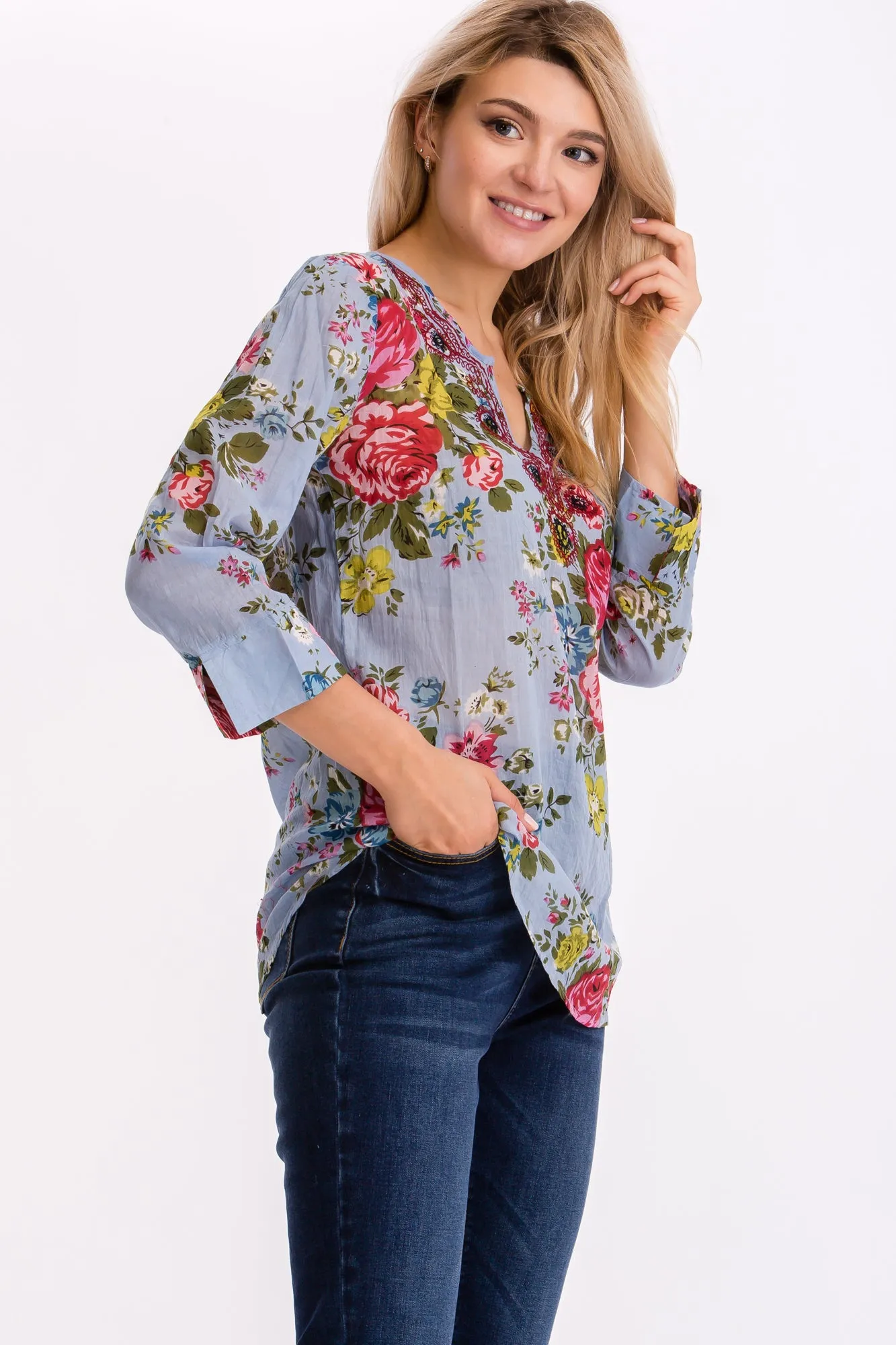 Vintage Floral Tunic with Embroidery