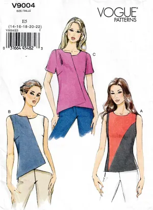 Vogue 9004 Womens Asymmetric Colour Block Tops Out Of Print Sewing Pattern Size 14 - 22 UNCUT Factory Folded
