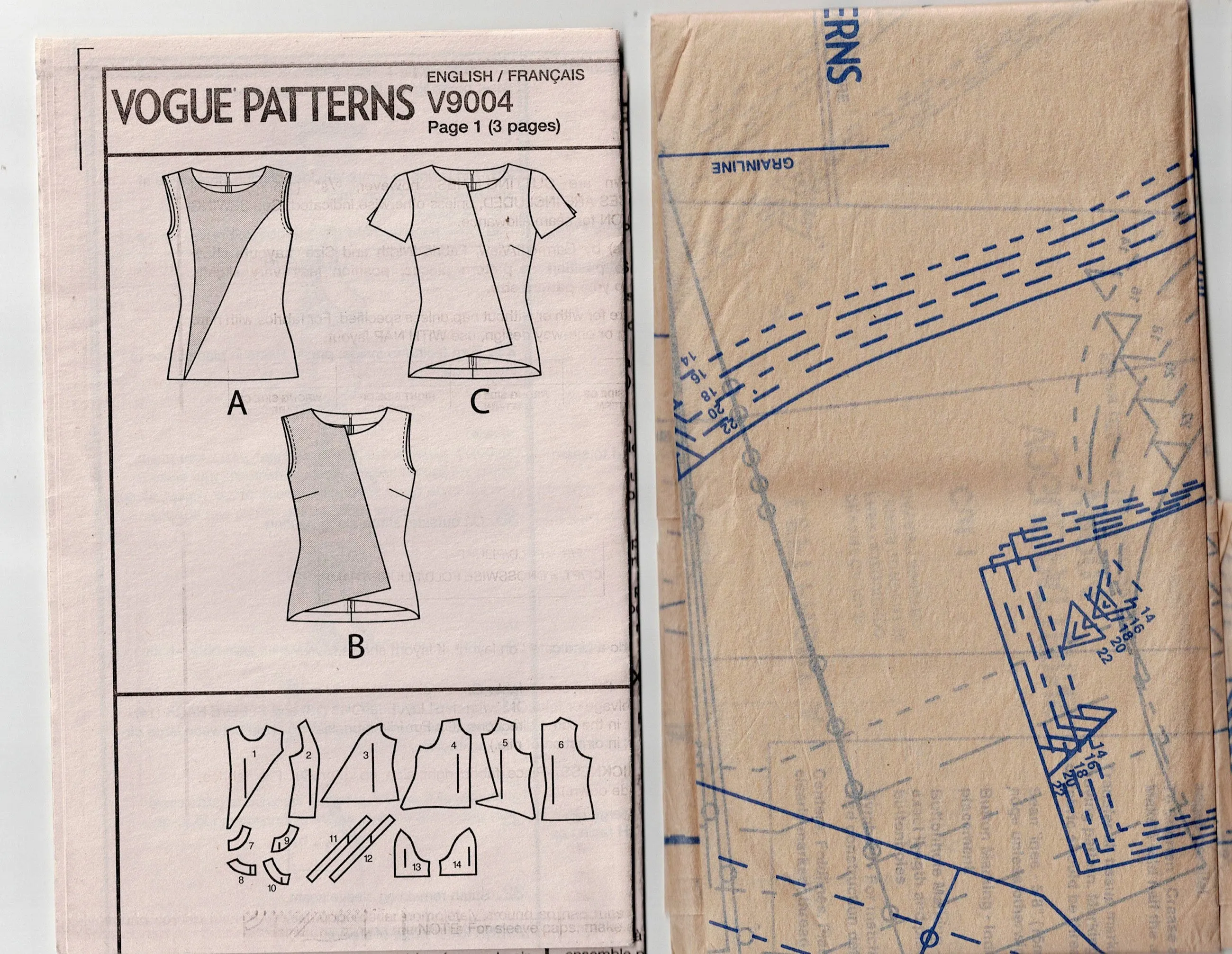 Vogue 9004 Womens Asymmetric Colour Block Tops Out Of Print Sewing Pattern Size 14 - 22 UNCUT Factory Folded