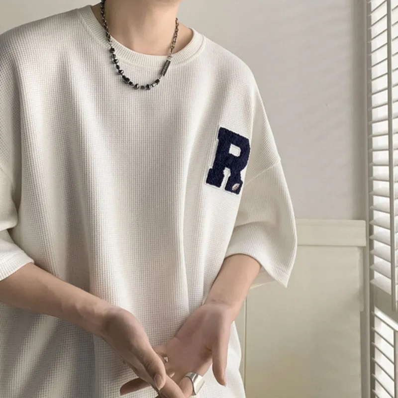 Waffle Embroidered Letter T-Shirt