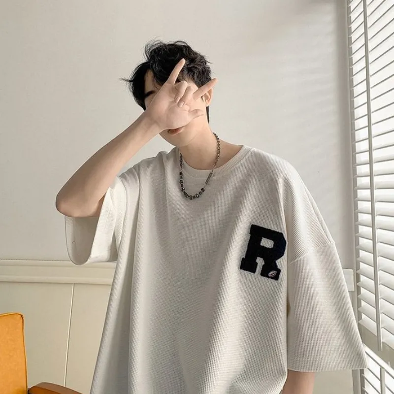 Waffle Embroidered Letter T-Shirt