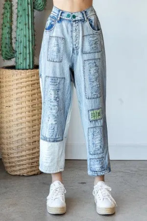 Washed Denim Patchwork Jean