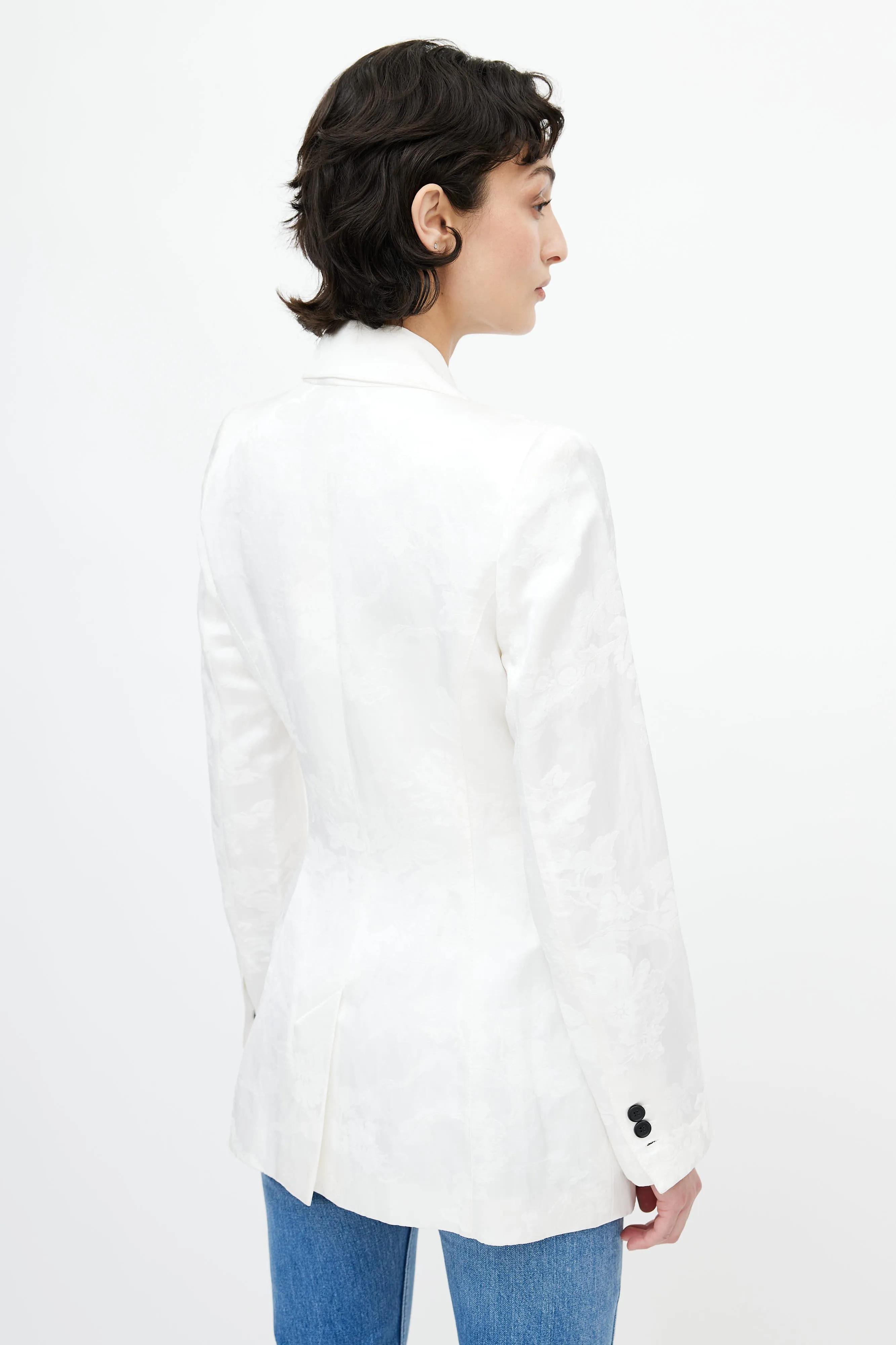 White Floral Woven Blazer