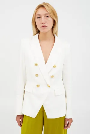 White Linen Gold Button Blazer