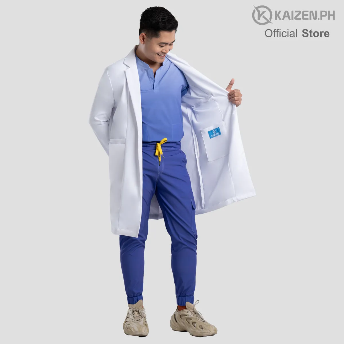 White Medical Coat (LONG) KML-01 Men and Women LUMINA PRO Fabric