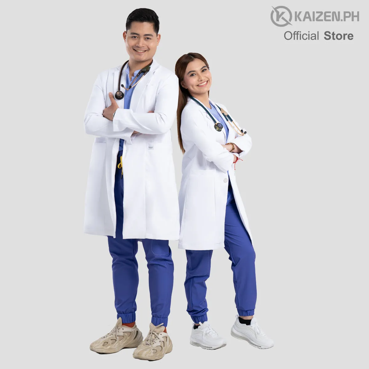 White Medical Coat (LONG) KML-01 Men and Women LUMINA PRO Fabric