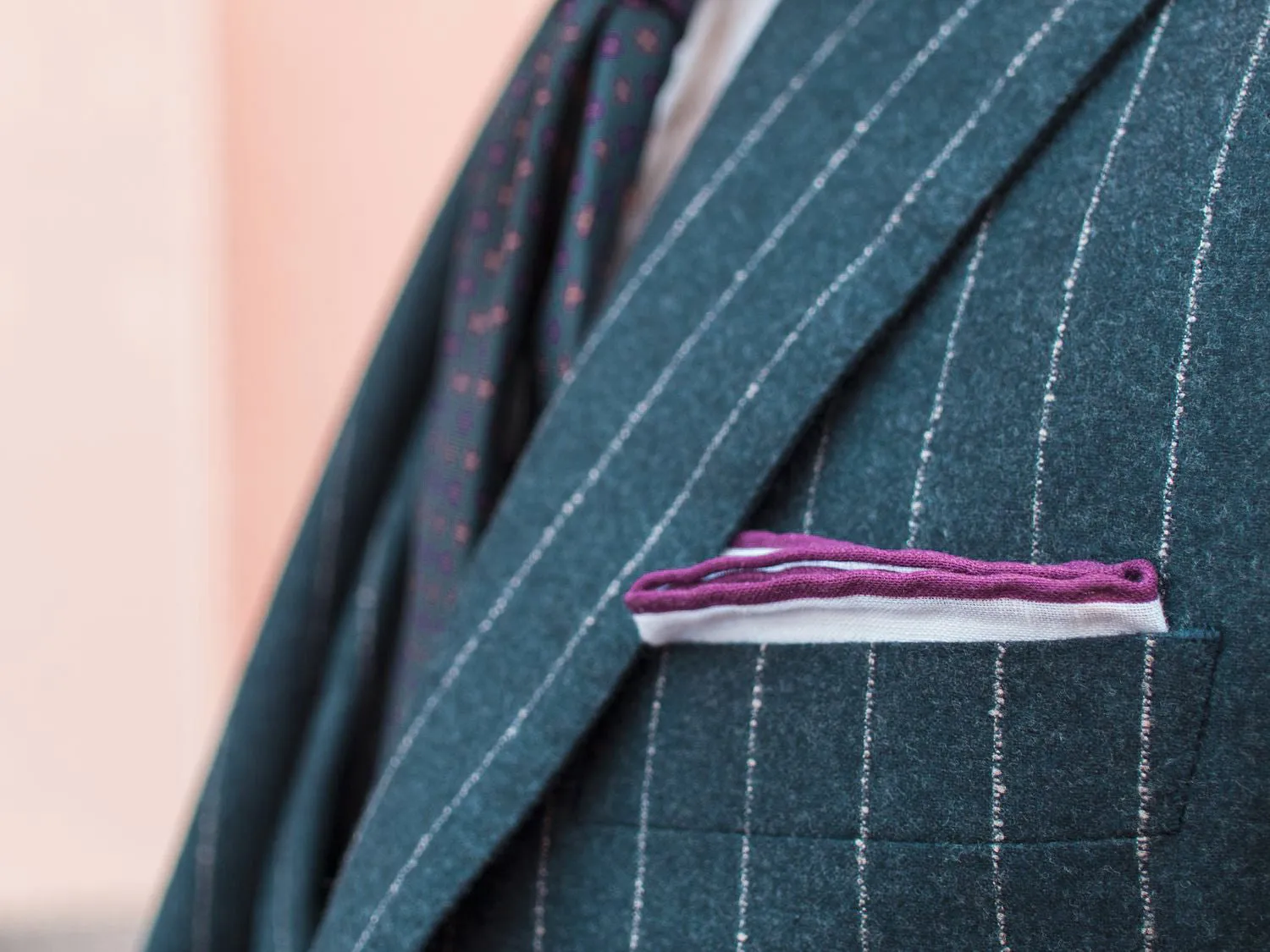 White / Royal Purple Stitched Pocket Square - [2017 Spring]