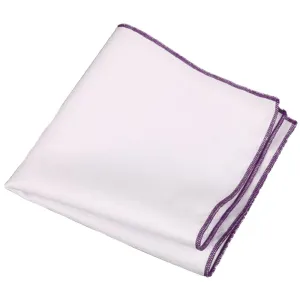 White / Royal Purple Stitched Pocket Square - [2017 Spring]