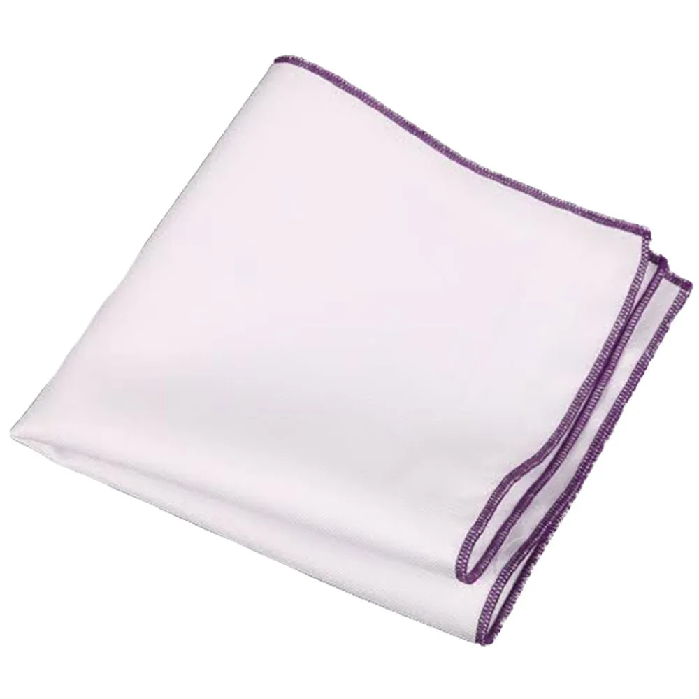 White / Royal Purple Stitched Pocket Square - [2017 Spring]