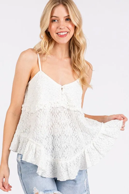 White Textured V-Neck Cami