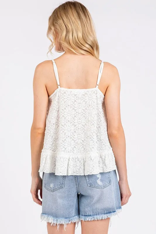 White Textured V-Neck Cami