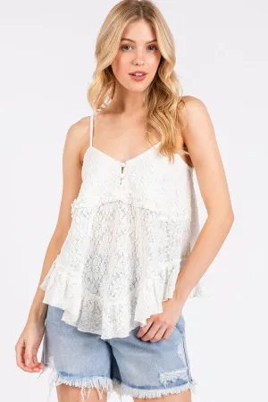 White Textured V-Neck Cami