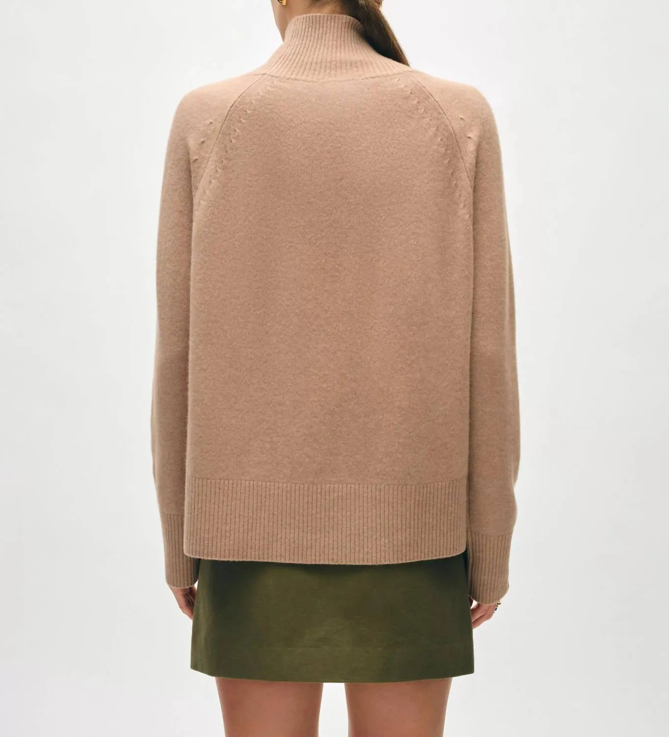 White   Warren - Cashmere Rib Trim Standneck Sweater