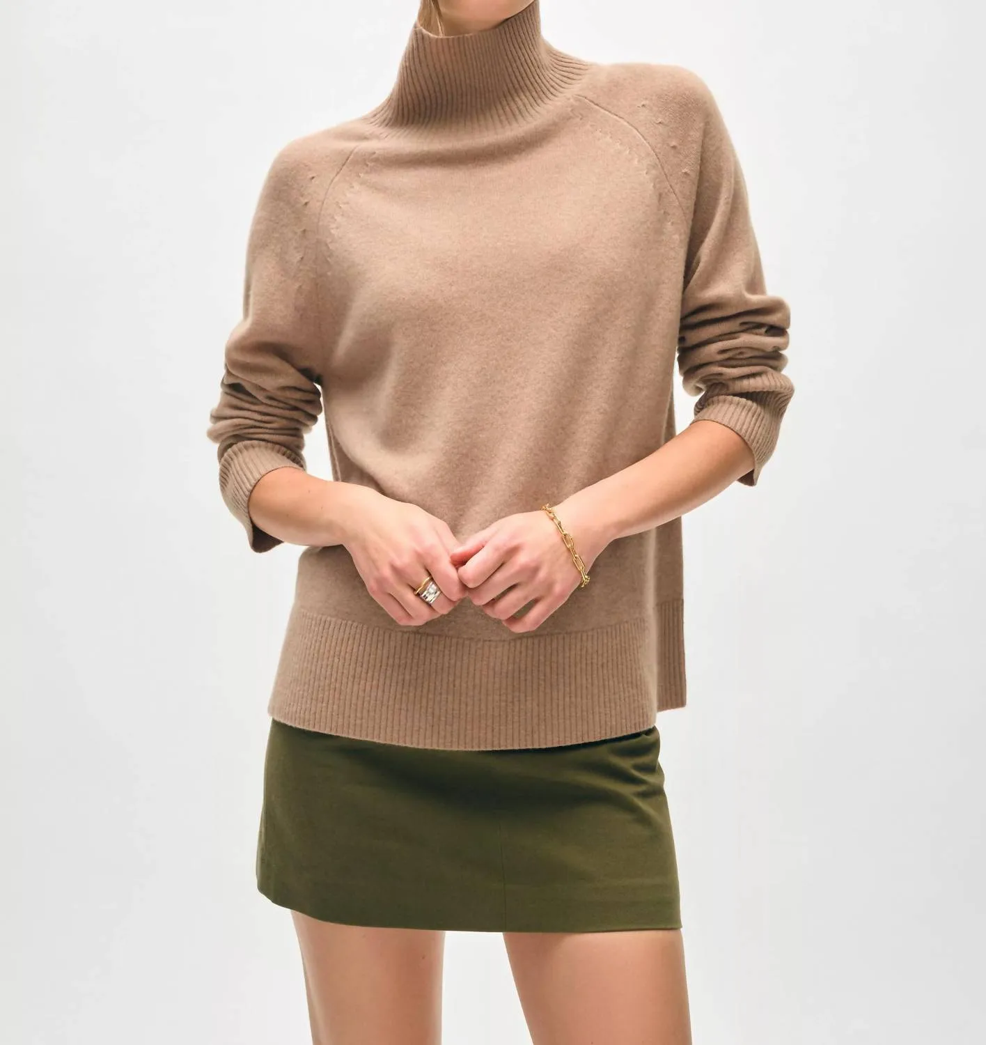 White   Warren - Cashmere Rib Trim Standneck Sweater