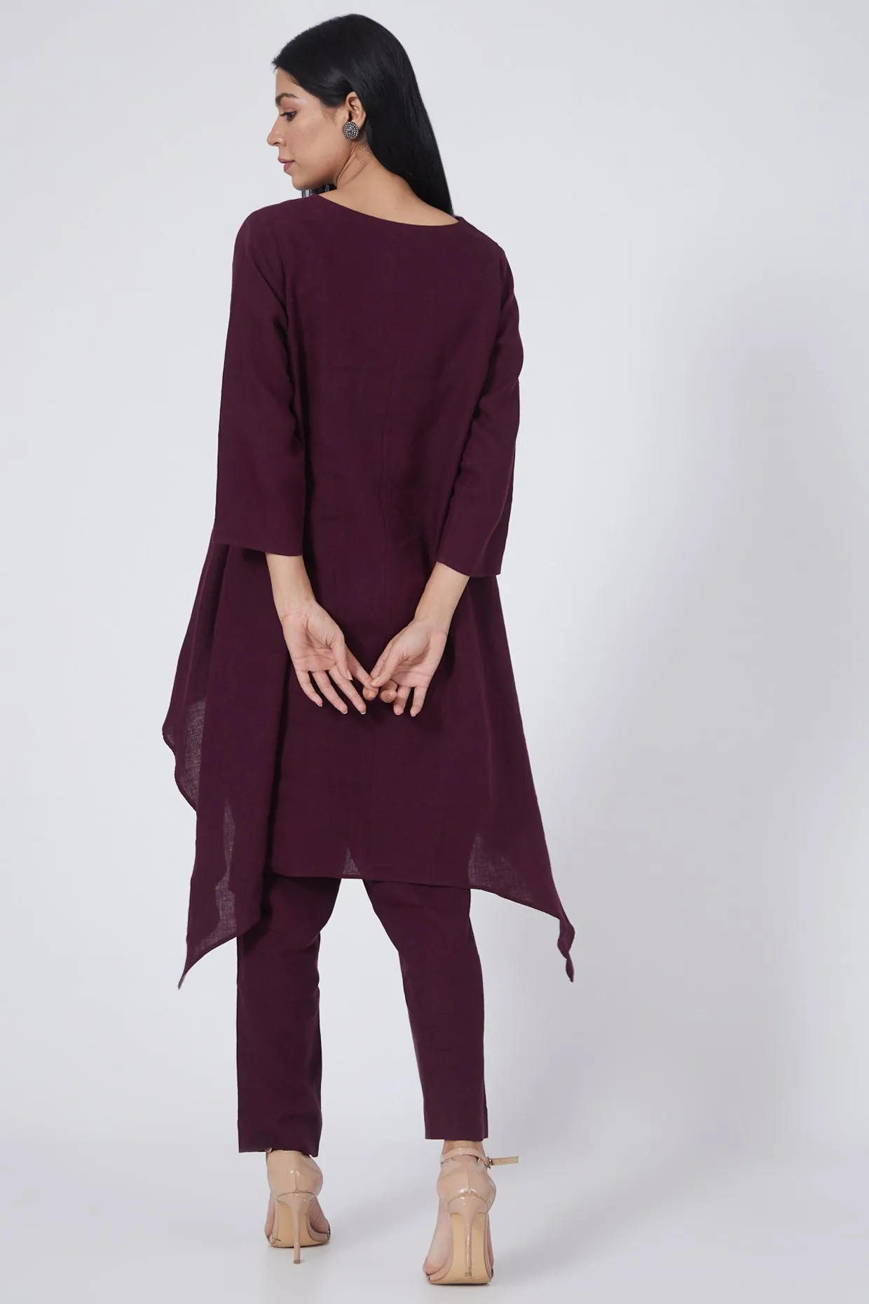 Wine Hand Embroidered Lounge Tunic - 210226