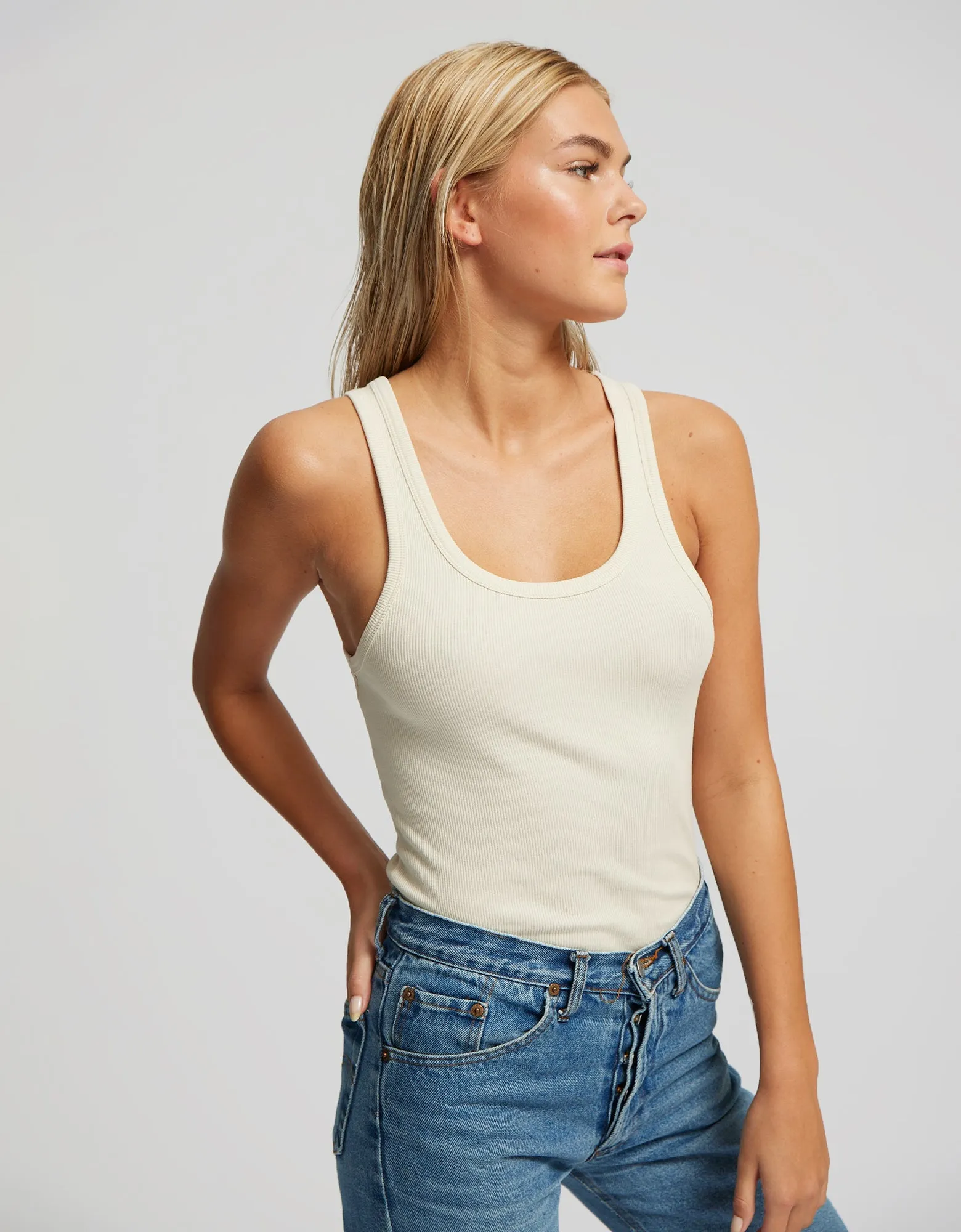 Women Organic Rib Tank Top - Coffee Brown