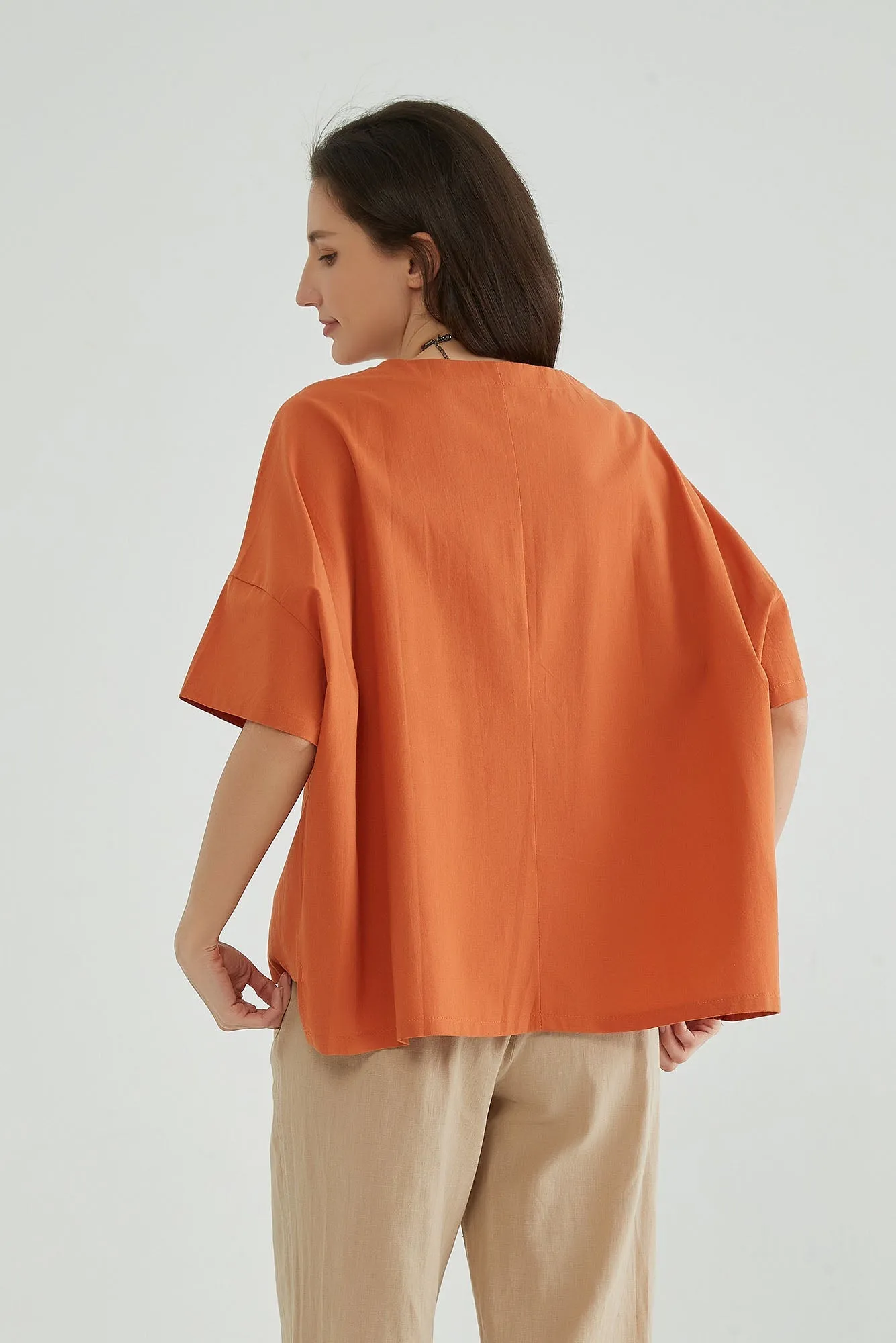 Women Oversize Floral Linen Blouse
