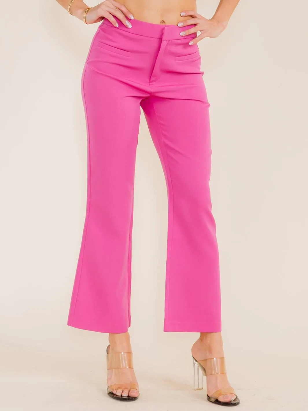 WOMEN'S BUTTON CLOSURE BELL LEG PANTS